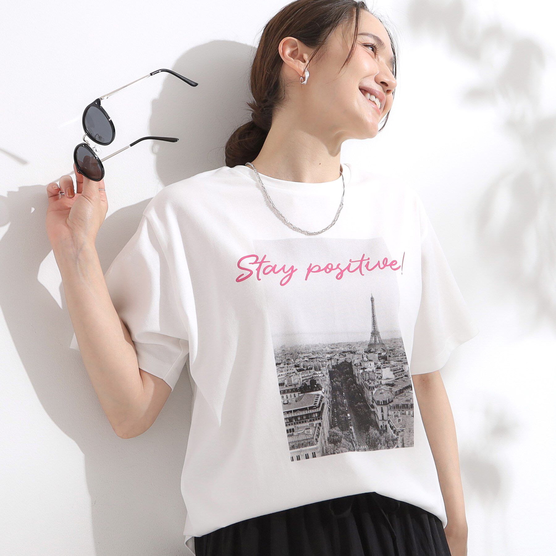 SHOO･LA･RUE「【洗える/S-LL/ひんやり/UV】選べる6柄 プリントTシャツ」|Tシャツ・カットソー|ホワイト(101)