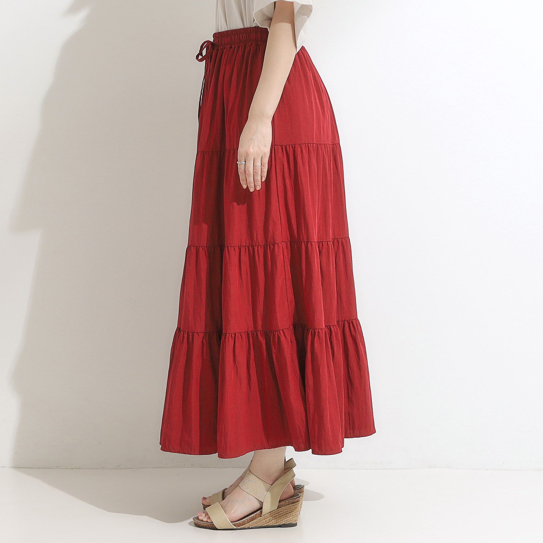 SHOO･LA･RUE「【洗える/S-LL】微光沢で華やかなティアードスカート」|スカート|