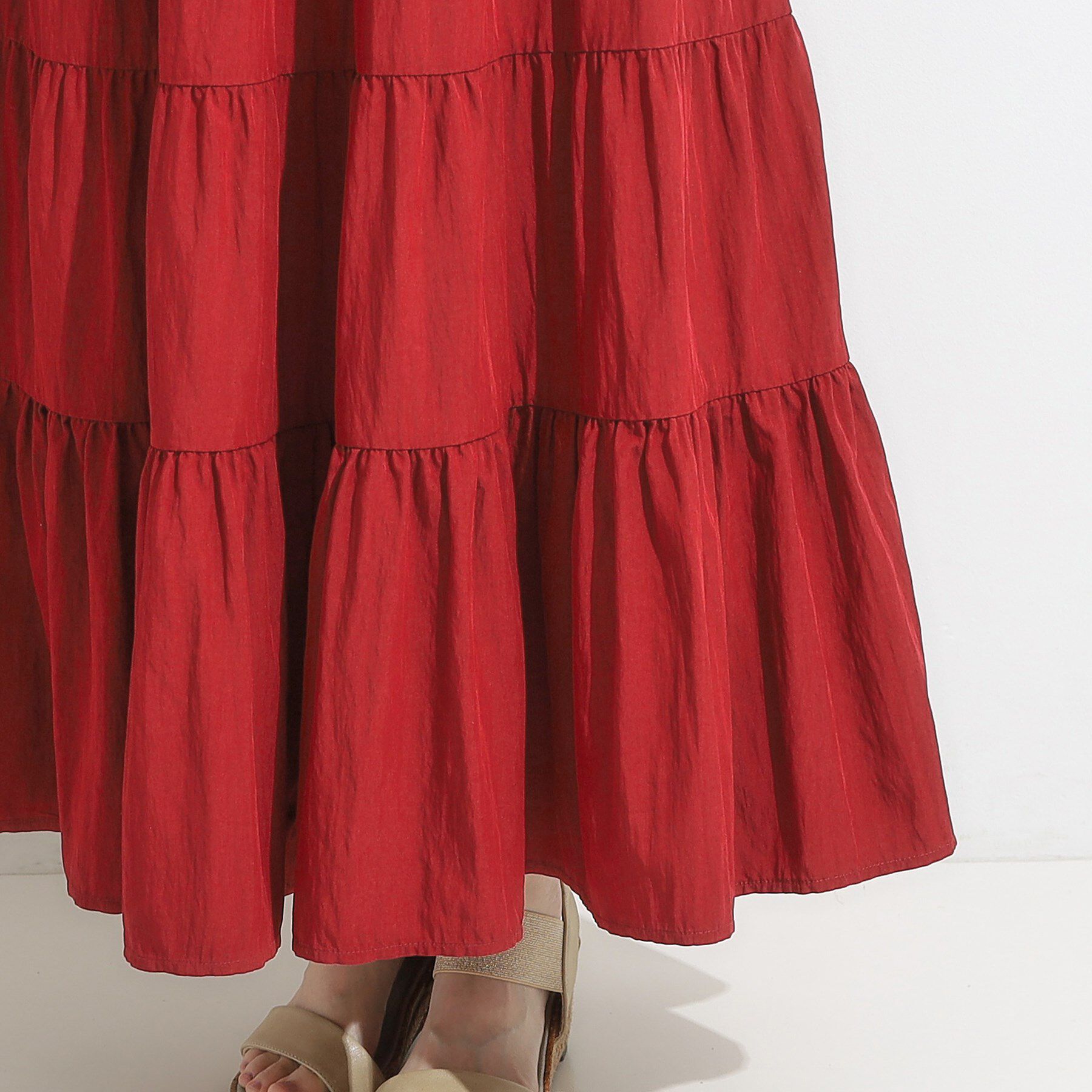 SHOO･LA･RUE「【洗える/S-LL】微光沢で華やかなティアードスカート」|スカート|