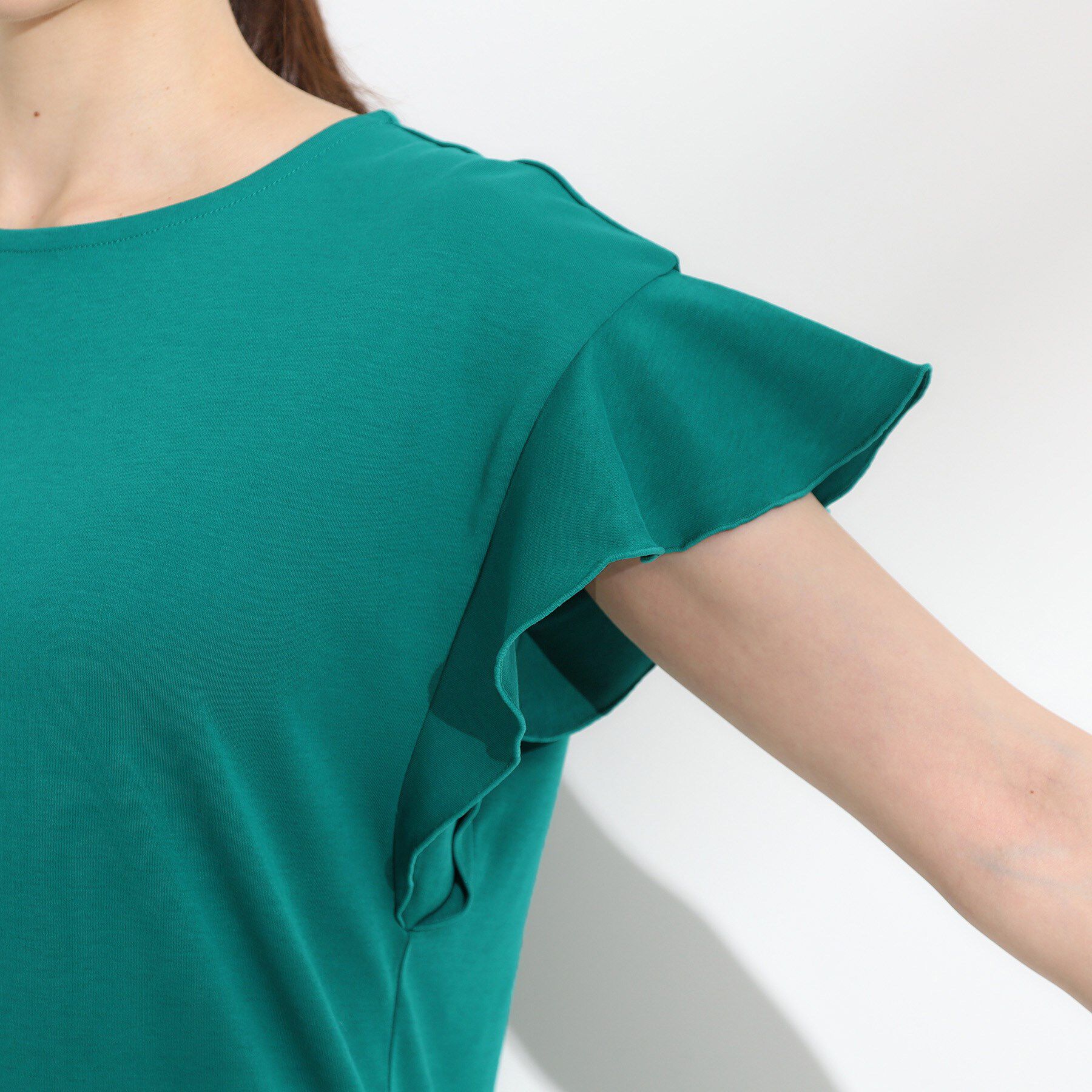 SHOO･LA･RUE「【汗ジミ防止/ひんやり/UV】フリルスリーブTシャツ」|Tシャツ・カットソー|