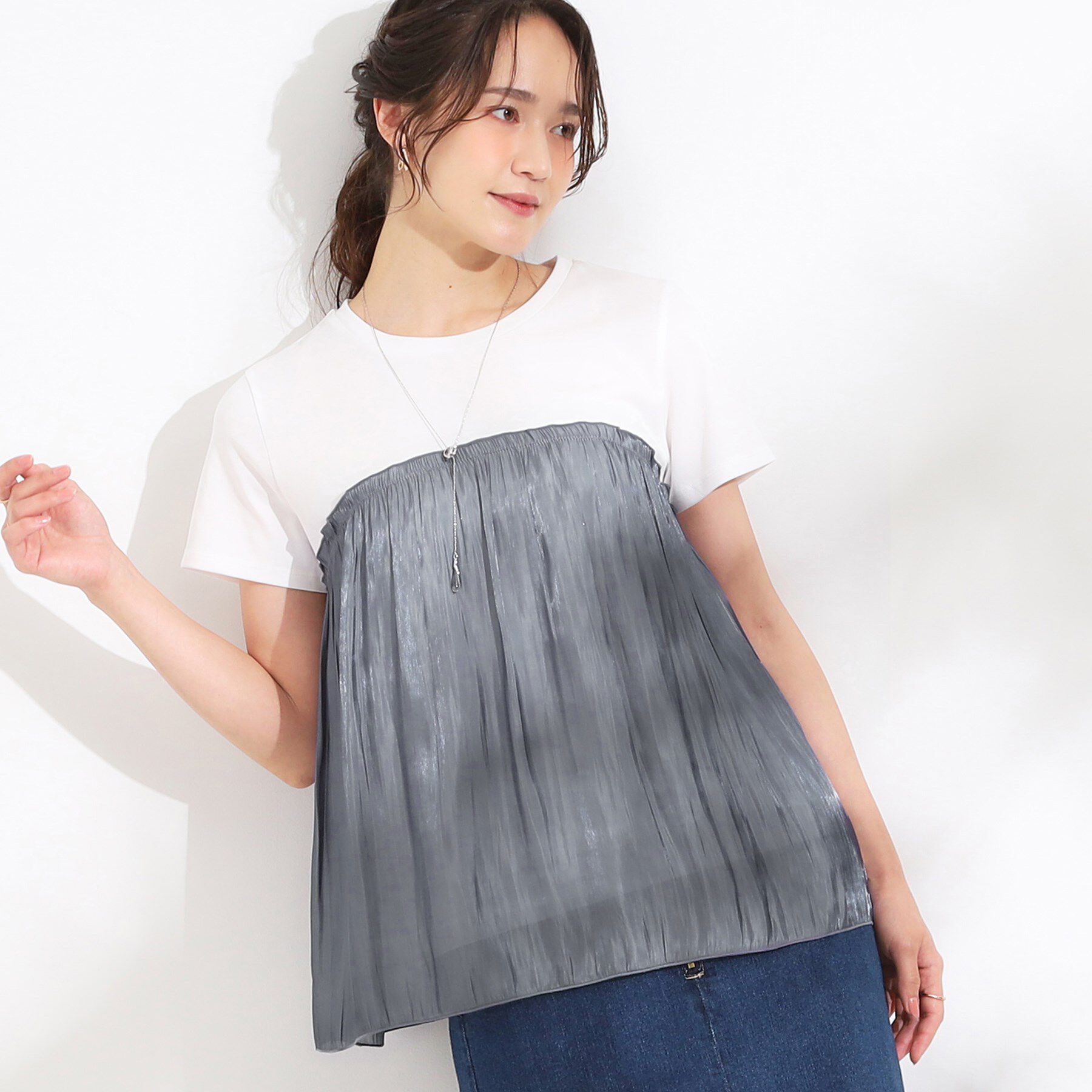SHOO･LA･RUE「【S-LL/ひんやり】インせず決まる ビスチェ風ドッキングトップス」|Tシャツ・カットソー|チャコールグレー(5