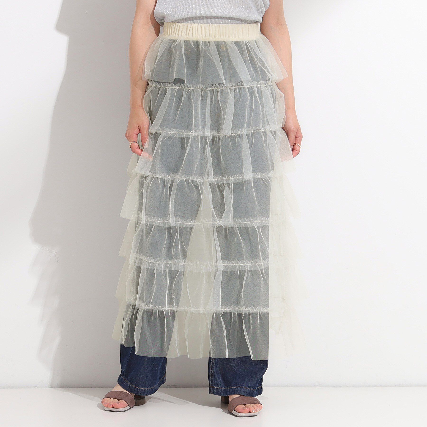 SHOO･LA･RUE「【2点セット/S-LL】コーデの主役になる チュールティアードスカート」|スカート|