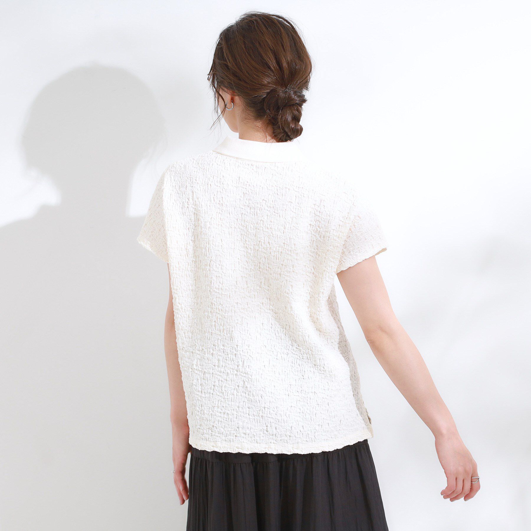 SHOO･LA･RUE「【S-LL】一枚で着映え フレンチスリーブ ポロスキッパートップス」|Tシャツ・カットソー|