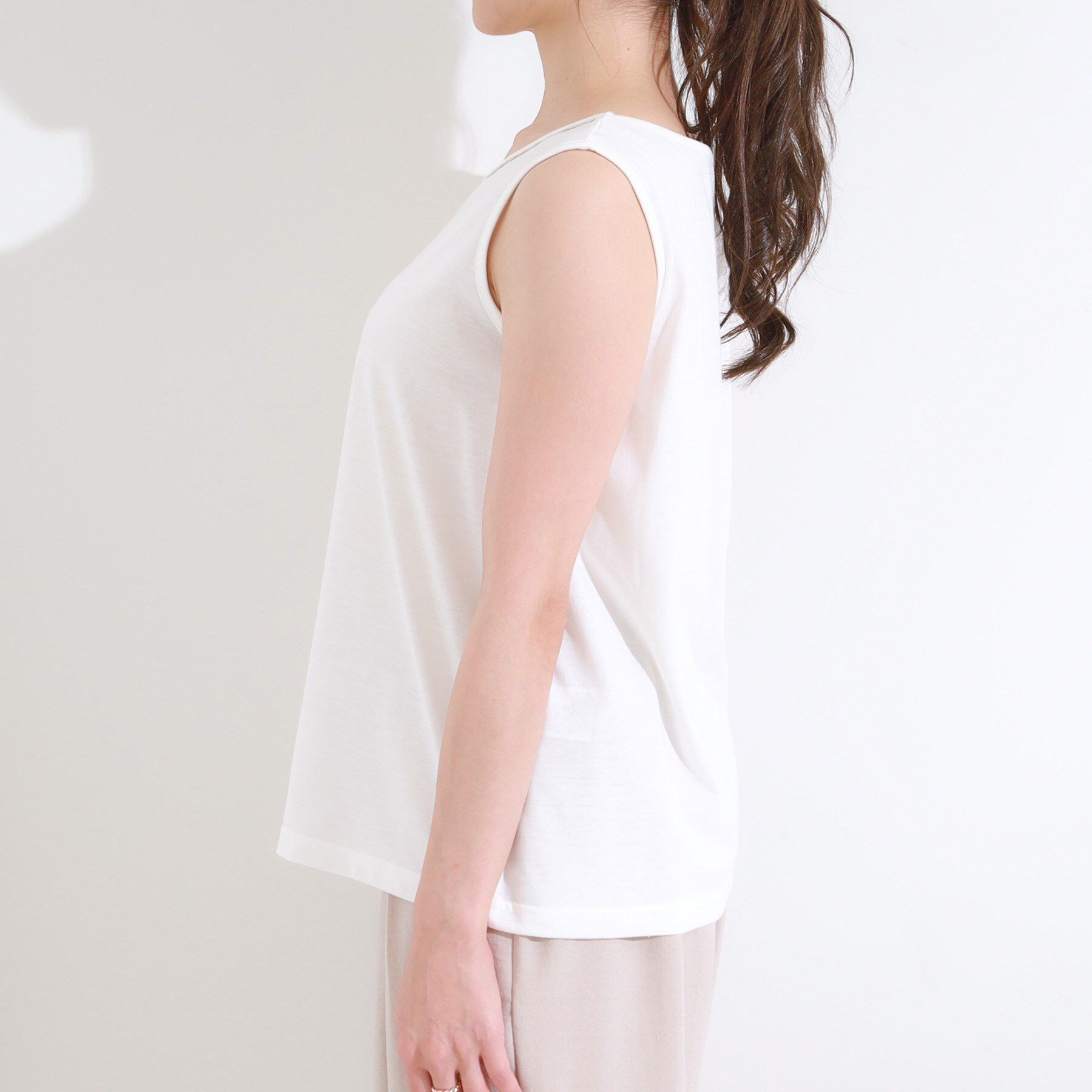 SHOO･LA･RUE「【S-LL/2点セット】着るだけでコーデが決まる 麻調5分袖ブラウス＋タンクトップ」|シャツ・ブラウス|