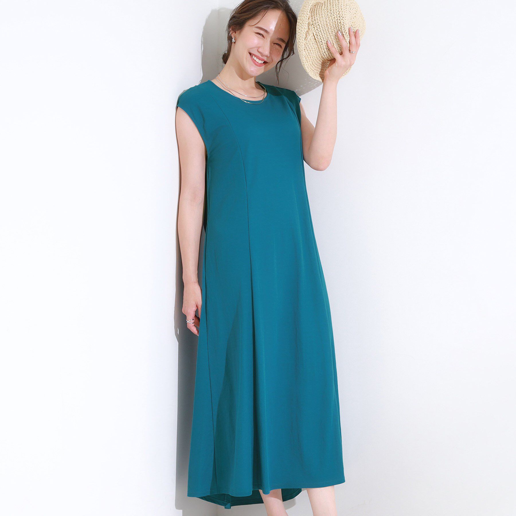 SHOO･LA･RUE「【S-LL/ひんやり】切替ラインですっきりと 1枚で着られるロングワンピース」|ワンピース|ブルー(093)