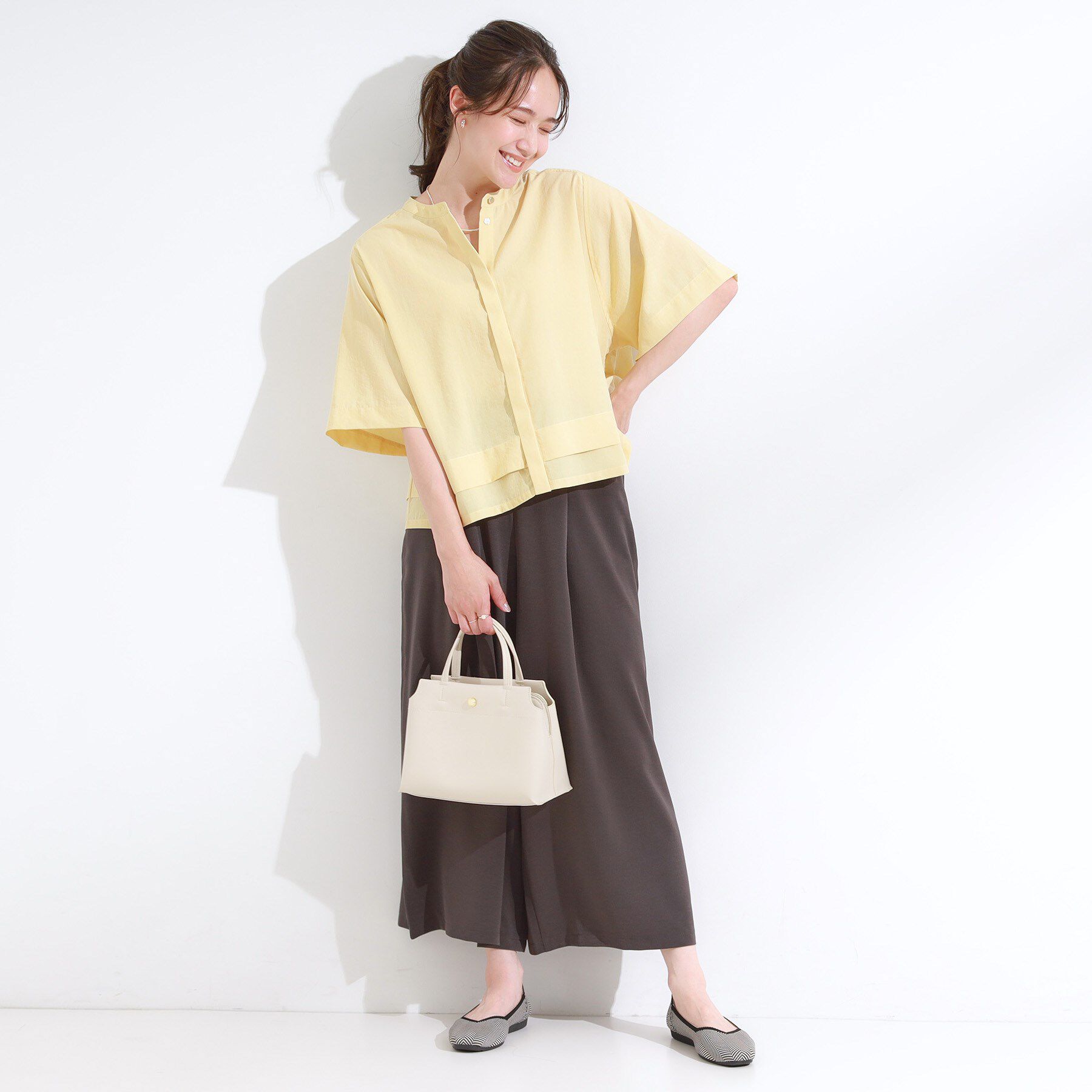 SHOO･LA･RUE「【洗濯後しわになりにくい/UV/吸水速乾】大人きれいな バンドカラーシャツ」|シャツ・ブラウス|