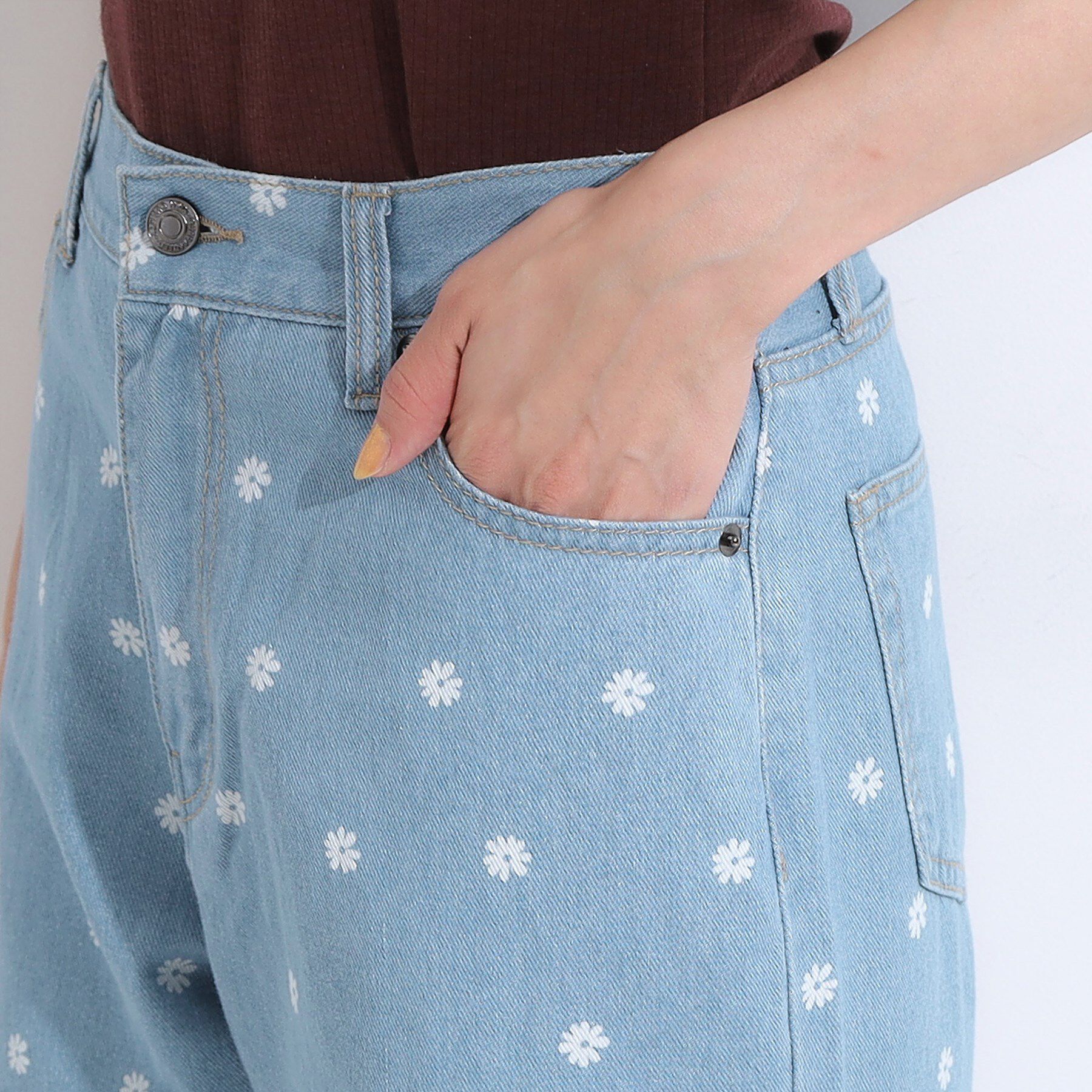 SHOO･LA･RUE「【S-LL】周りと差がつく デイジー柄デニムワイドパンツ」|デニム|