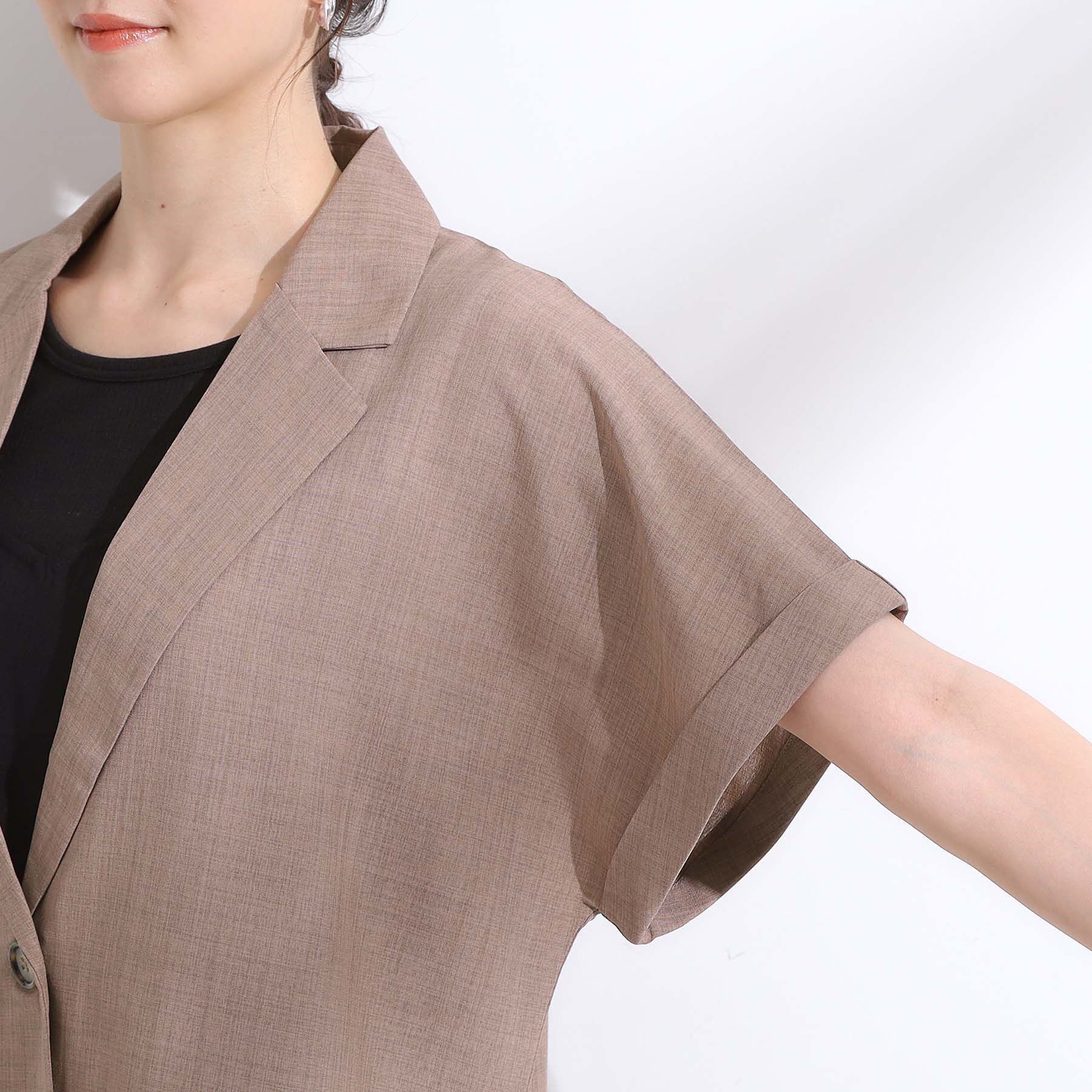 SHOO･LA･RUE「【S-LL】さらりと着たい大人のための 麻調半袖ジャケット」|テーラードジャケット|