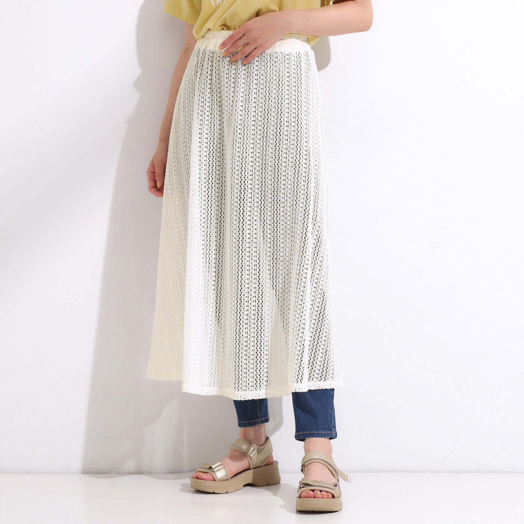 SHOO･LA･RUE「【2WAY】裏地を外してレイヤードにも! レース調スカート」|スカート|