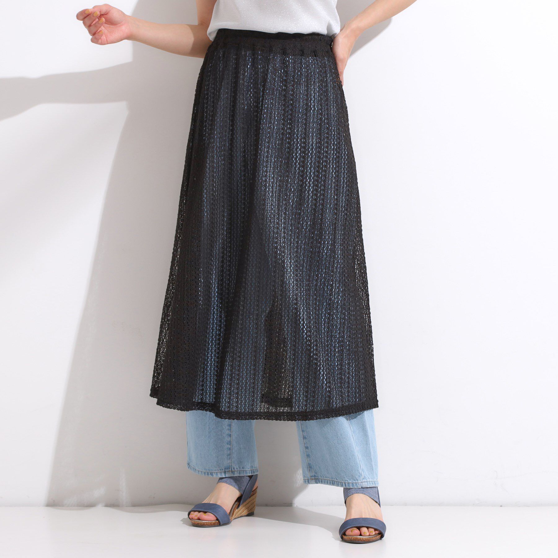 SHOO･LA･RUE「【2WAY】裏地を外してレイヤードにも! レース調スカート」|スカート|