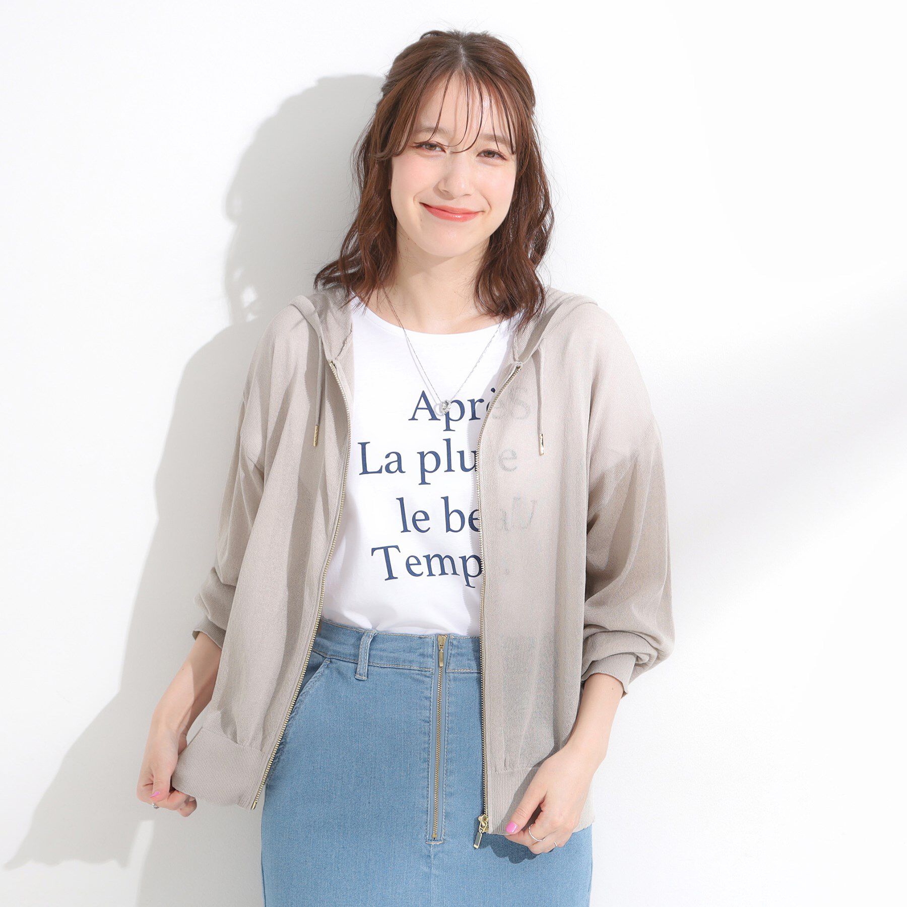 SHOO･LA･RUE「冷房対策にも 上品なシアー感のニットパーカ」|カーディガン|