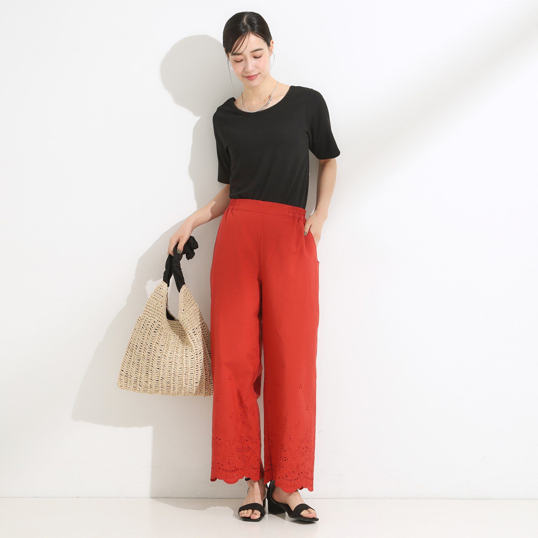 SHOO･LA･RUE「【S-LL/ひんやり/前後2WAY】シンプルだから使いやすい テレコTシャツ」|Tシャツ・カットソー|