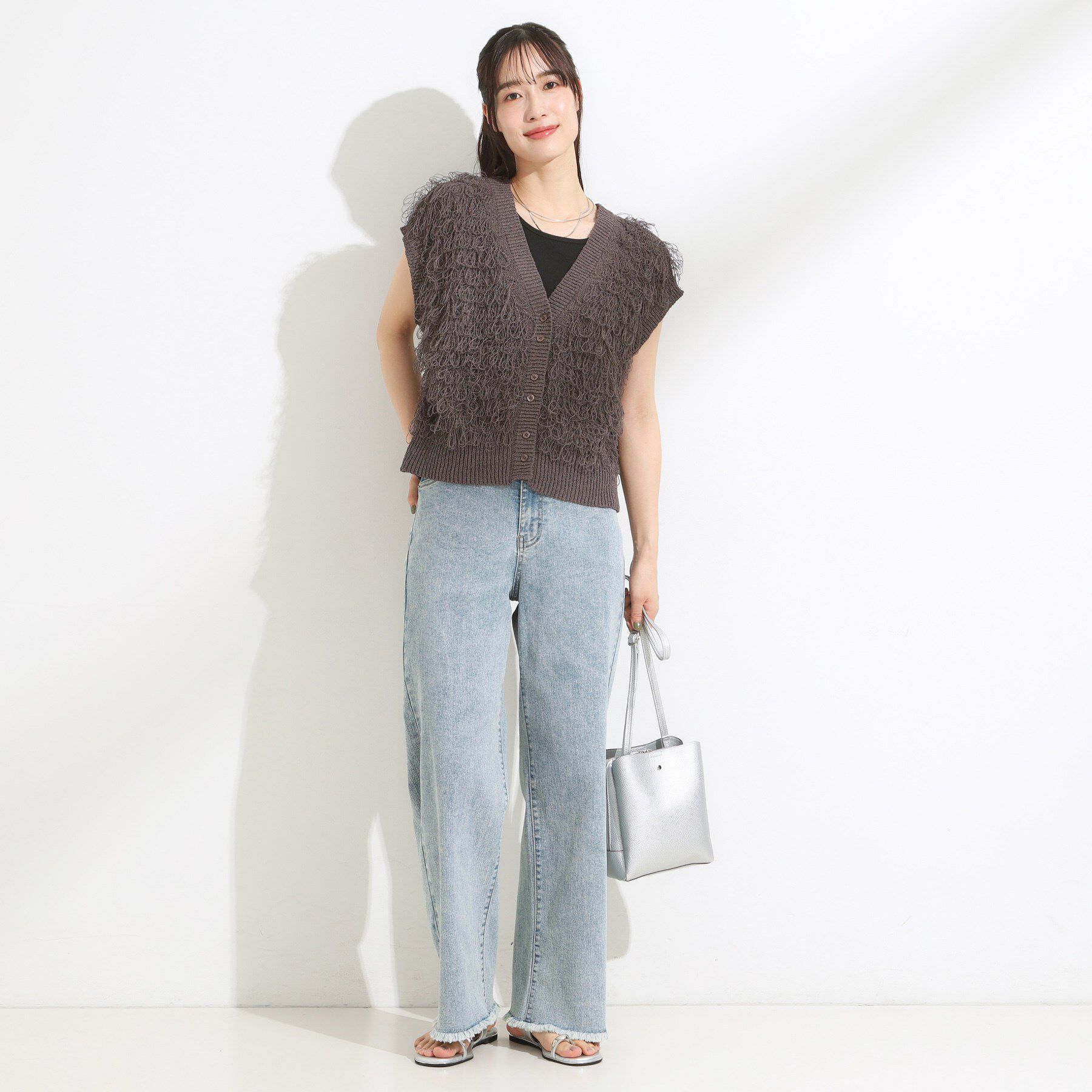 SHOO･LA･RUE「【S-LL/裏ひんやり/ストレッチ】ワイドストレートデニムパンツ」|デニム|