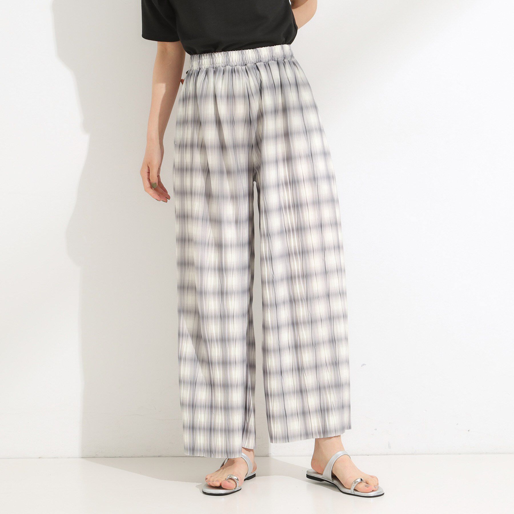 SHOO･LA･RUE「【S-LL/ポケット付き】チェック柄 ウェーブプリーツパンツ」|その他|