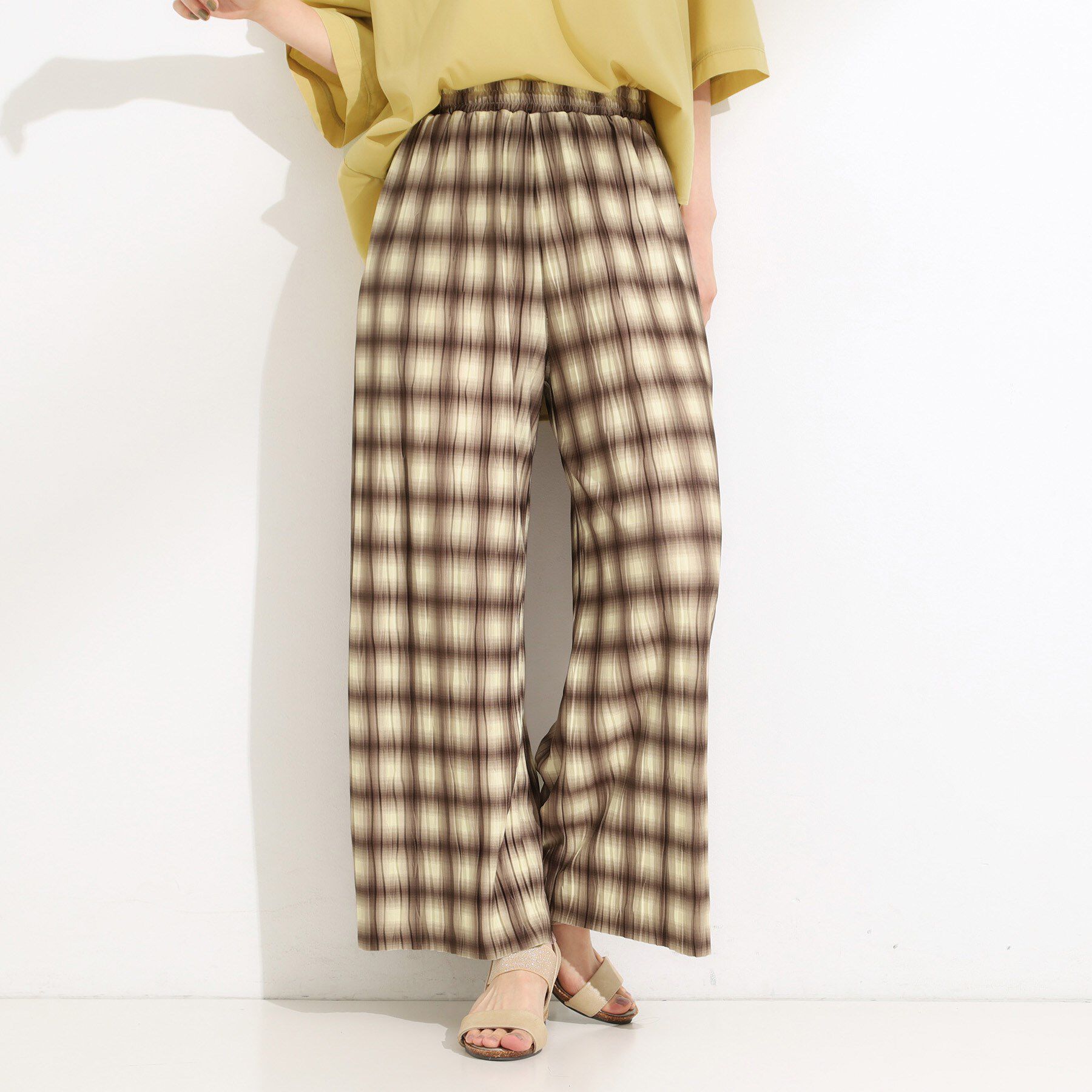 SHOO･LA･RUE「【S-LL/ポケット付き】チェック柄 ウェーブプリーツパンツ」|その他|