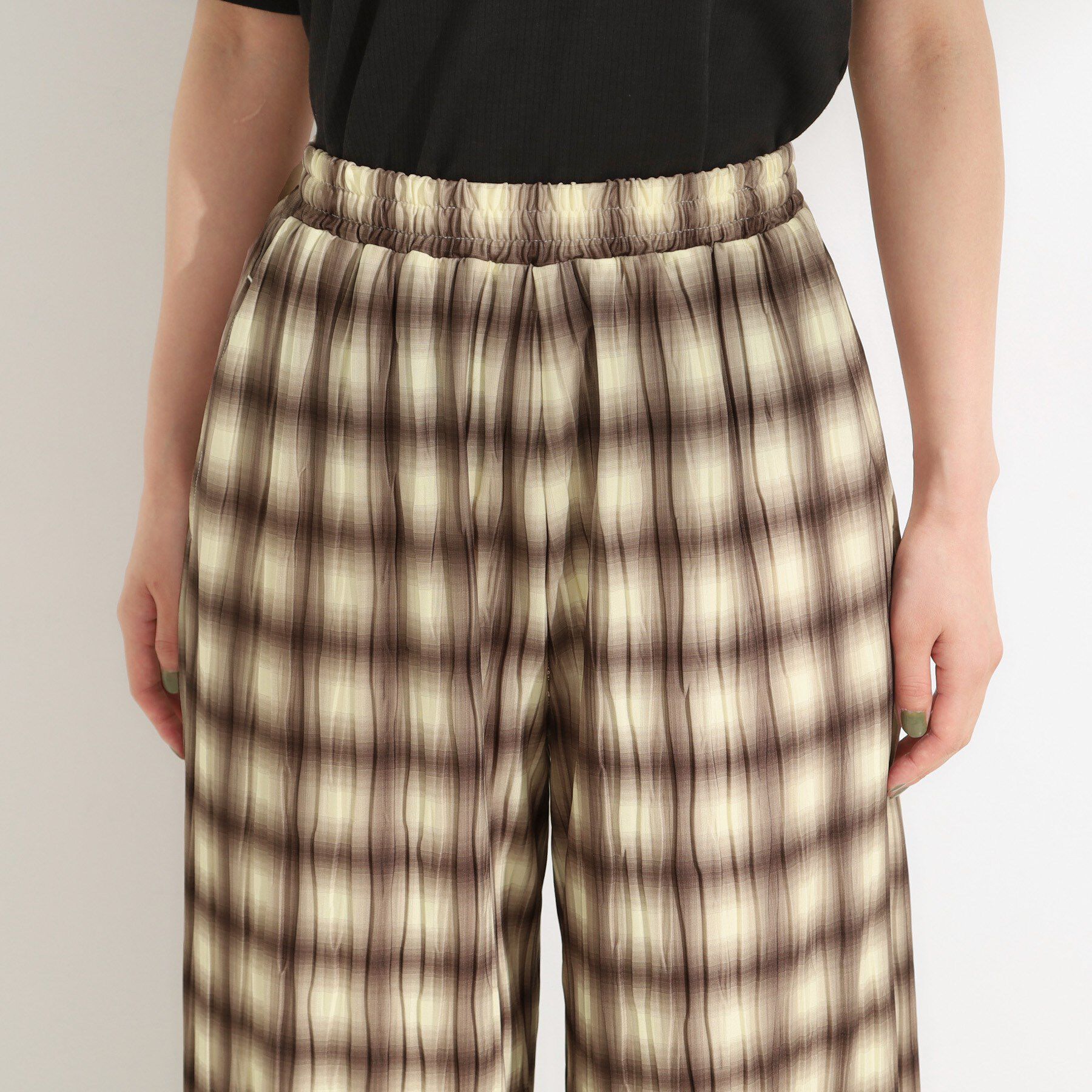 SHOO･LA･RUE「【S-LL/ポケット付き】チェック柄 ウェーブプリーツパンツ」|その他|