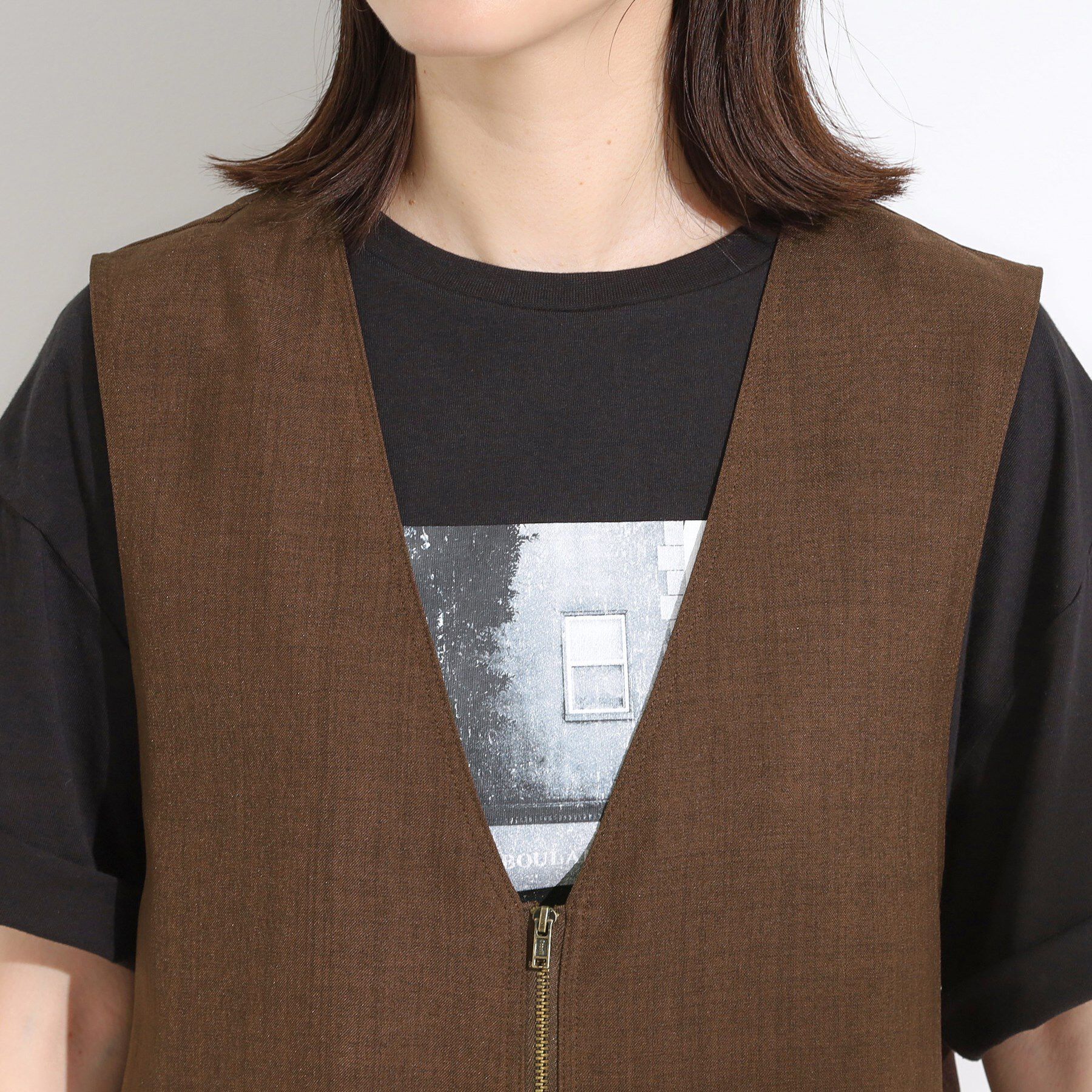 SHOO･LA･RUE「【セットアップ可】さらりと軽やかに ダブルジップ麻調ジレ」|ベスト・ジレ|