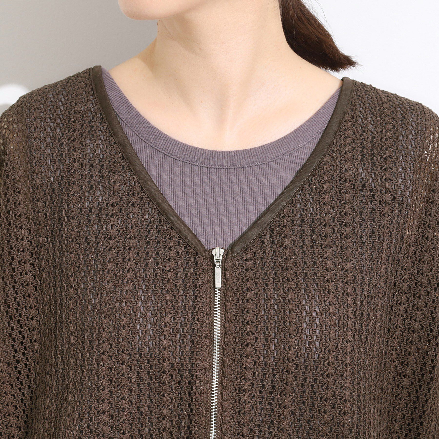 SHOO･LA･RUE「【洗える/S-LL】季節の変わり目に 透かし柄が涼やか ジップブルゾン」|ブルゾン・スタジャン|