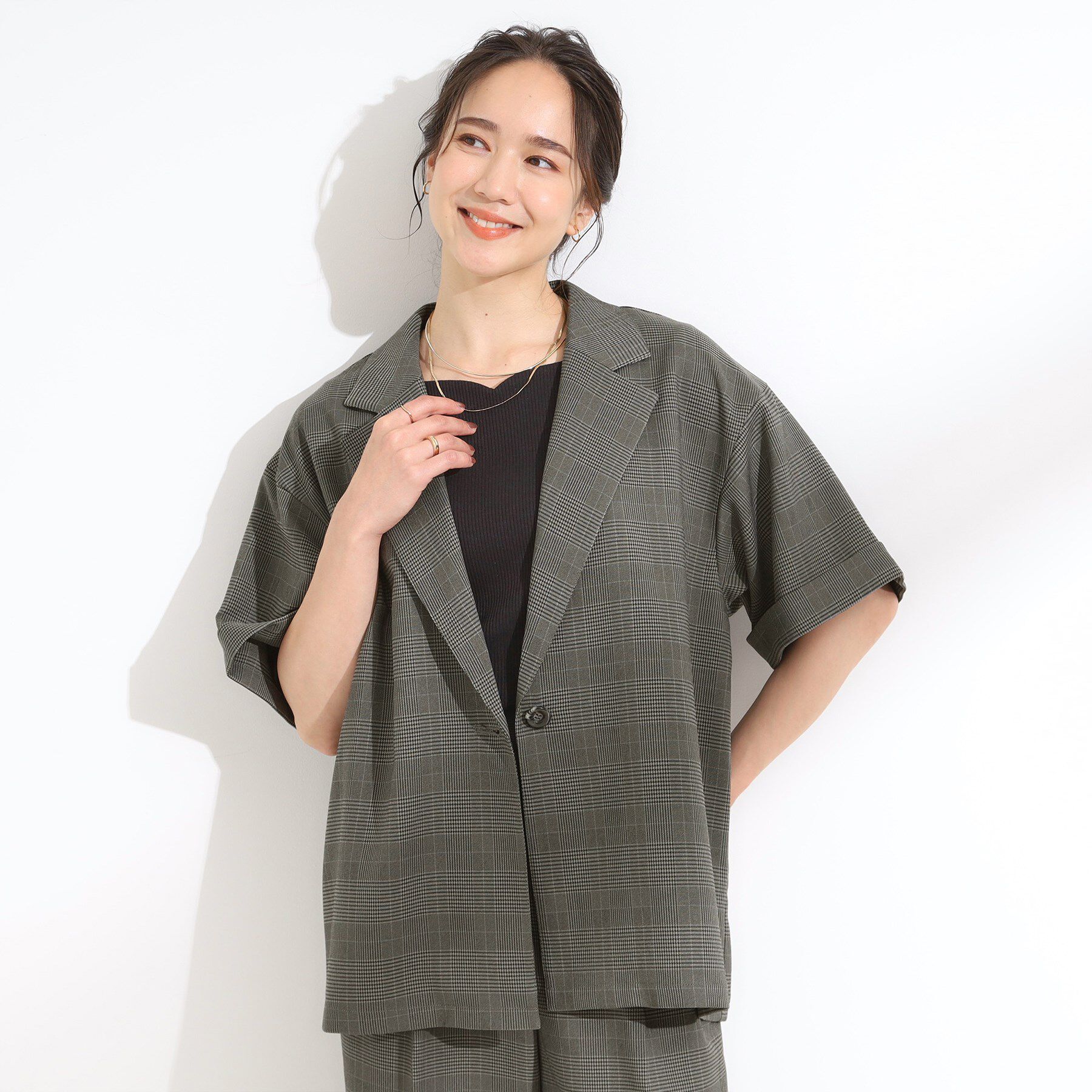 SHOO･LA･RUE「【S-LL/セットアップ可/洗濯後しわになりにくい】5分袖テーラードジャケット」|テーラードジャケット|