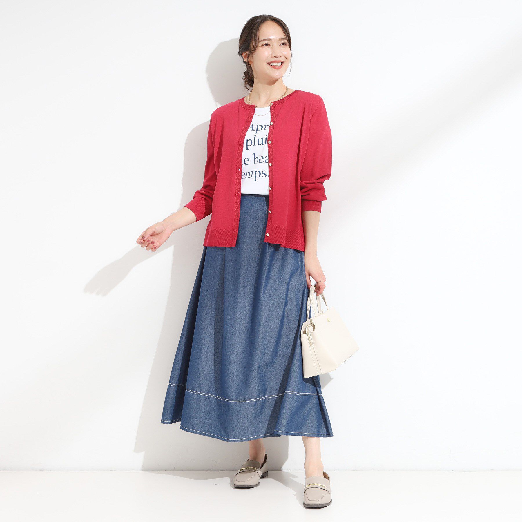 SHOO･LA･RUE「【S-LL】配色ステッチがアクセント デニムフレアスカート」|スカート|