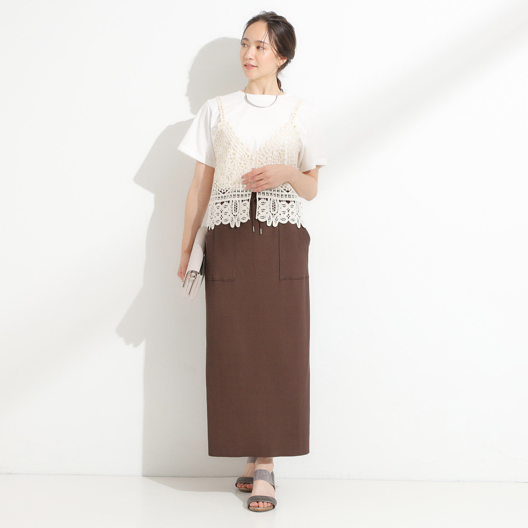 SHOO･LA･RUE「【セルフカット可/吸水速乾/抗菌防臭】着回ししやすい カットリブナロースカート」|スカート|