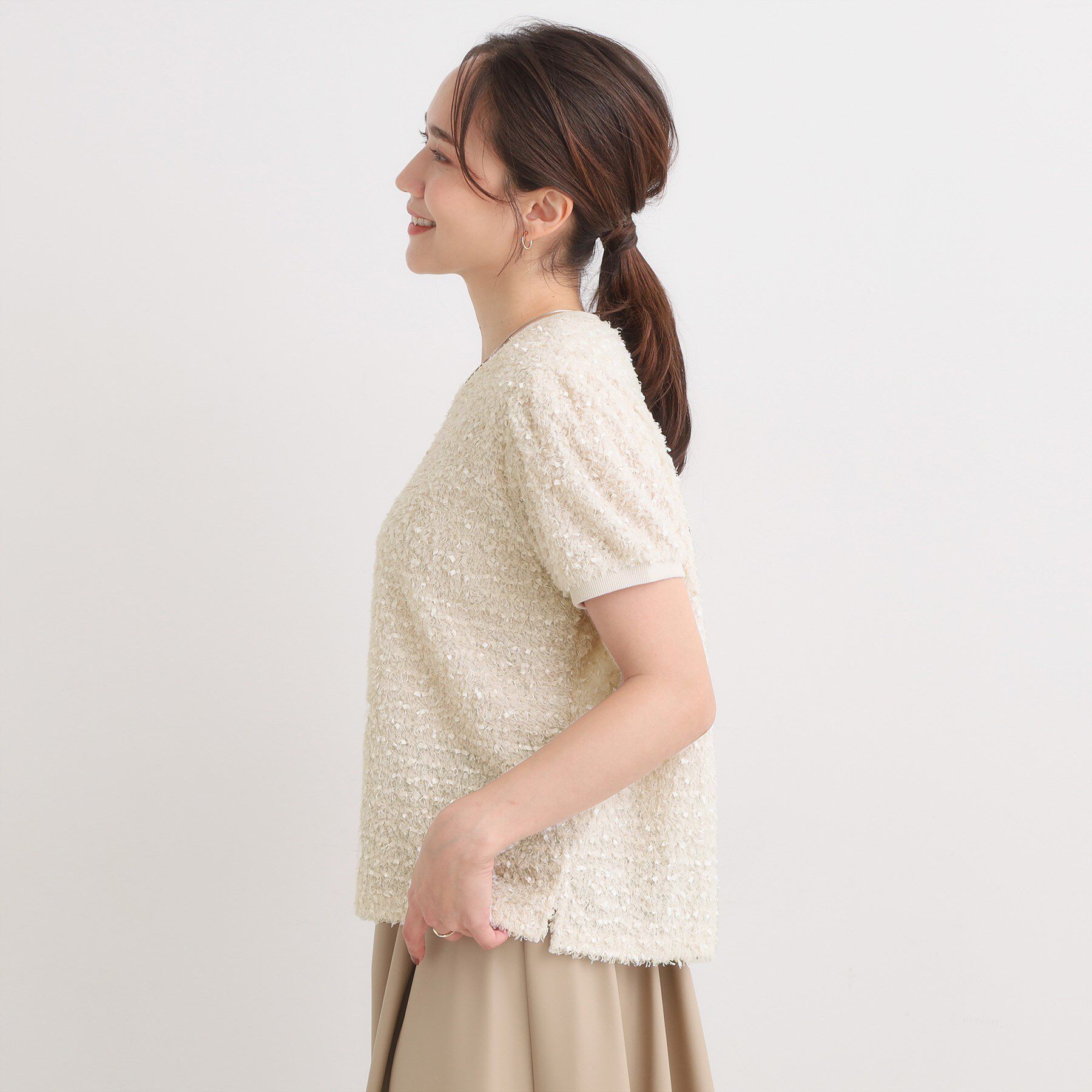 SHOO･LA･RUE「【S-LL】大人も着やすい愛らしさ リボンヤーン半袖トップス」|Tシャツ・カットソー|