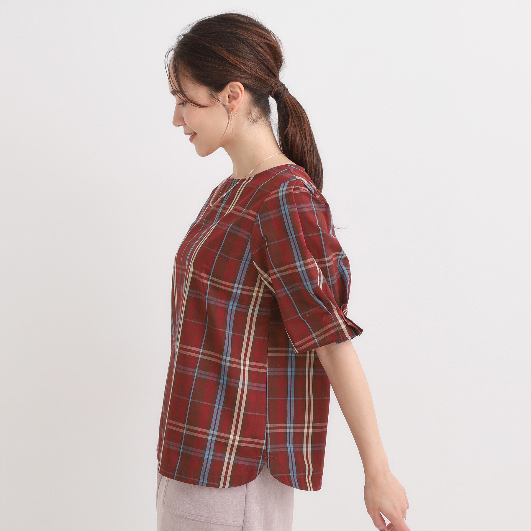 SHOO･LA･RUE「【S-LL/5分袖】お袖タックできれいに魅せる 大人のフェミニンブラウス」|シャツ・ブラウス|