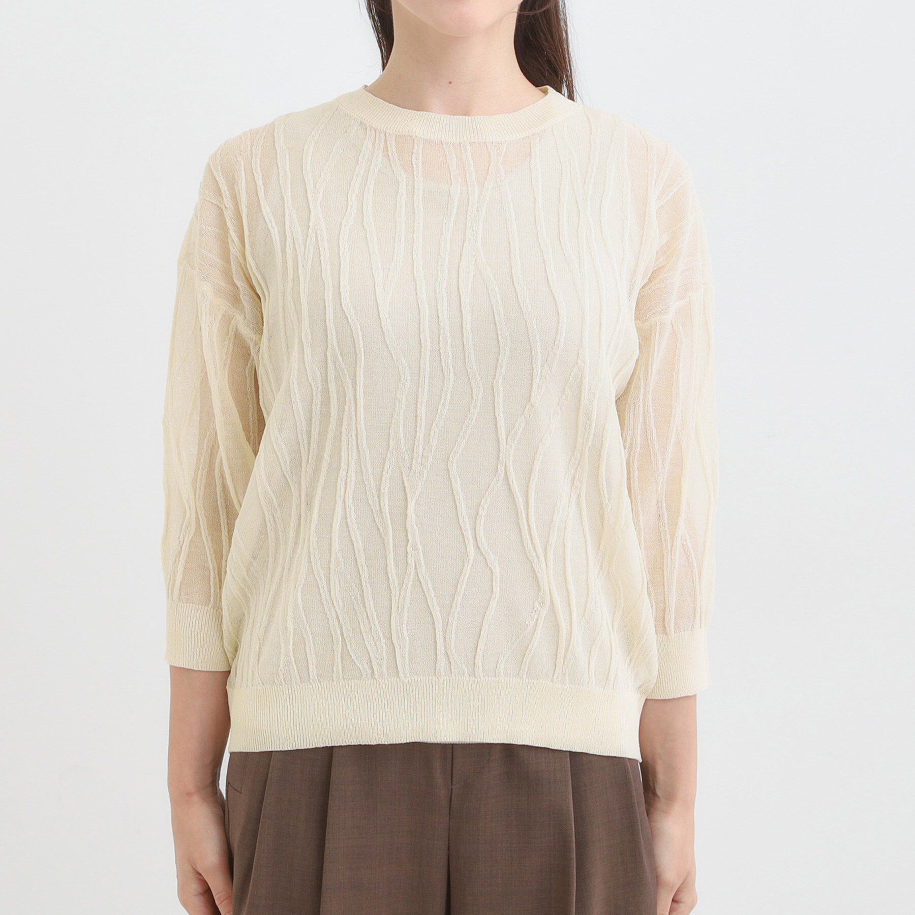 SHOO･LA･RUE「【S-LL/洗える】曲線的な柄がきれい見え シアーニット」|ニット・セーター|