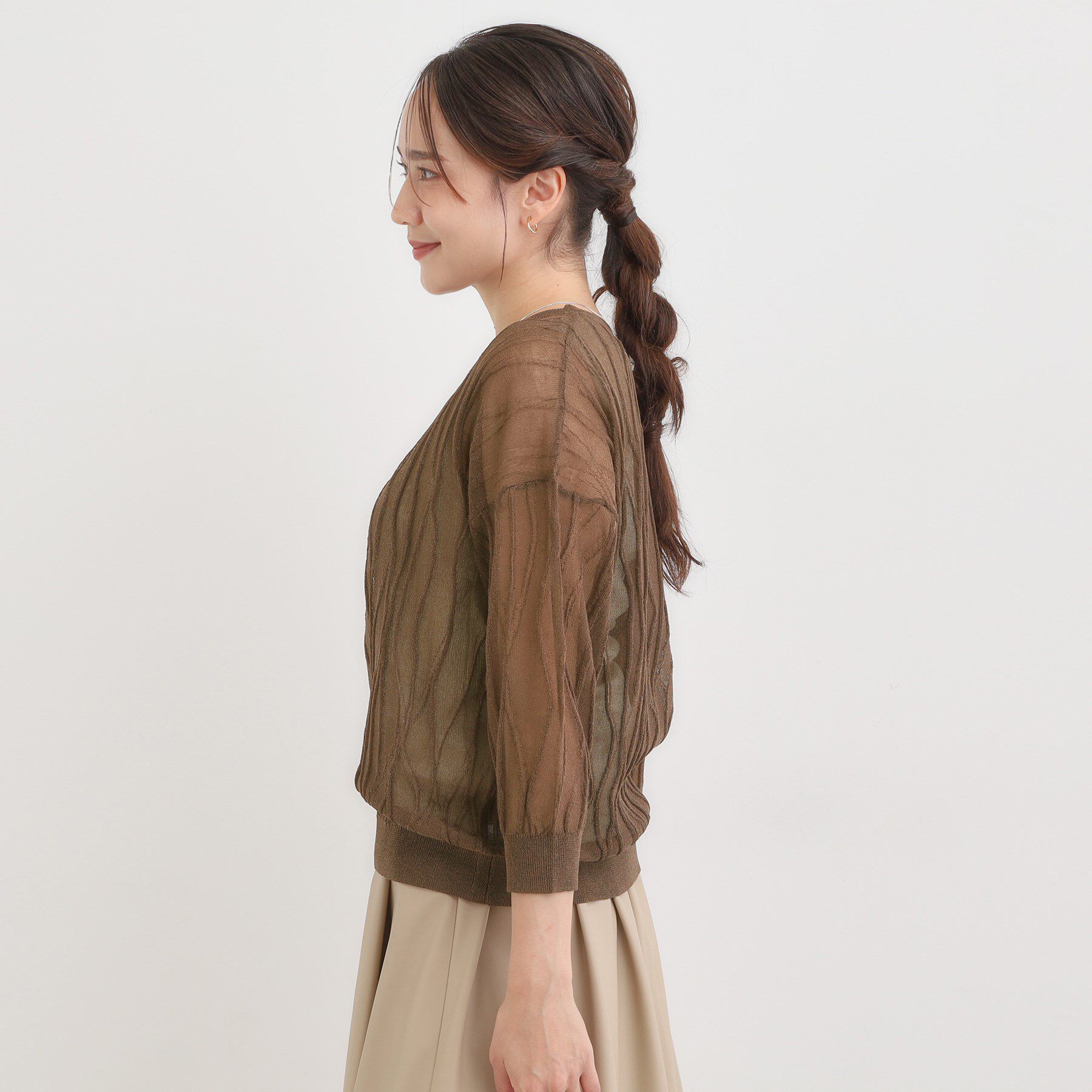 SHOO･LA･RUE「【S-LL/洗える】曲線的な柄がきれい見え シアーニット」|ニット・セーター|