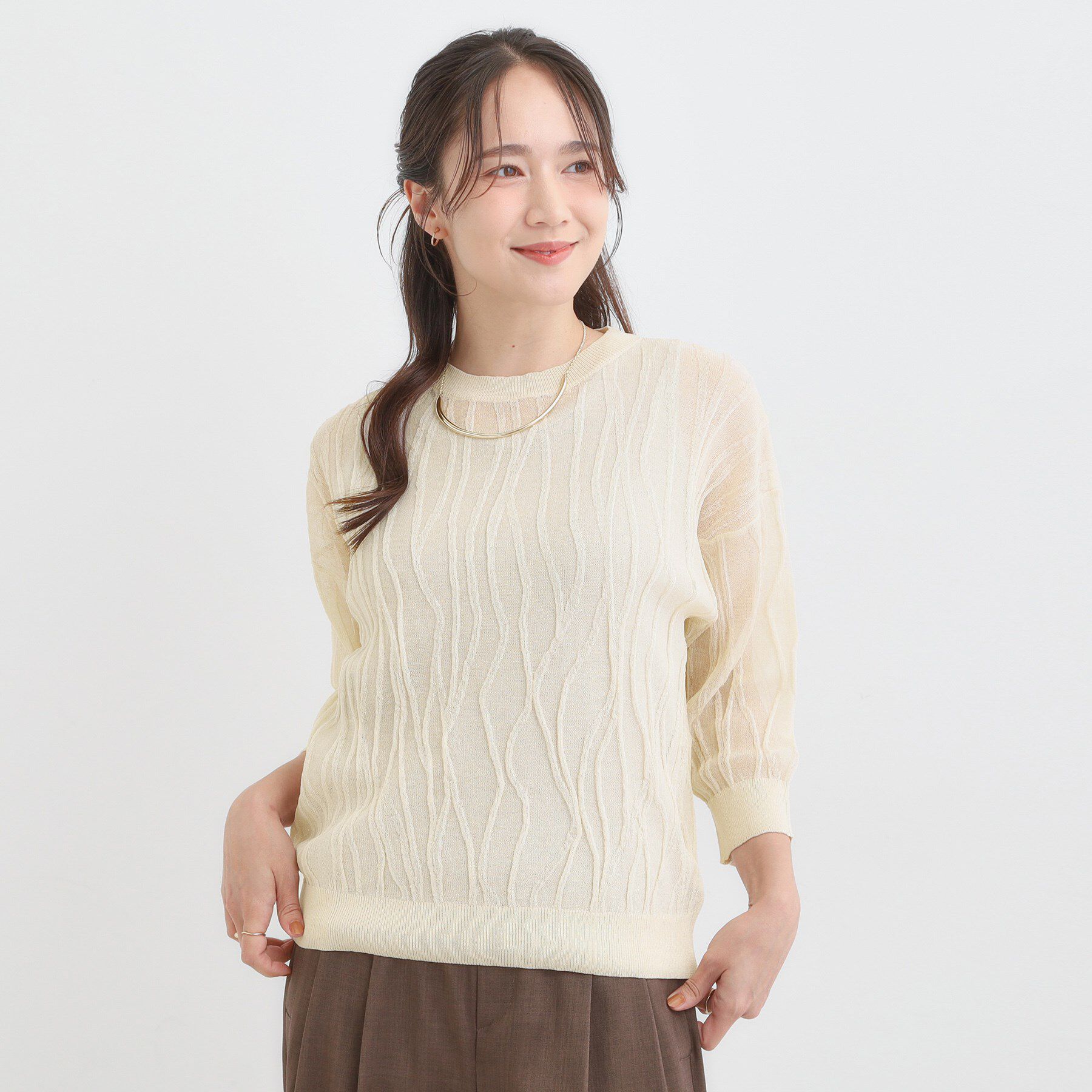 SHOO･LA･RUE「【S-LL/洗える】曲線的な柄がきれい見え シアーニット」|ニット・セーター|