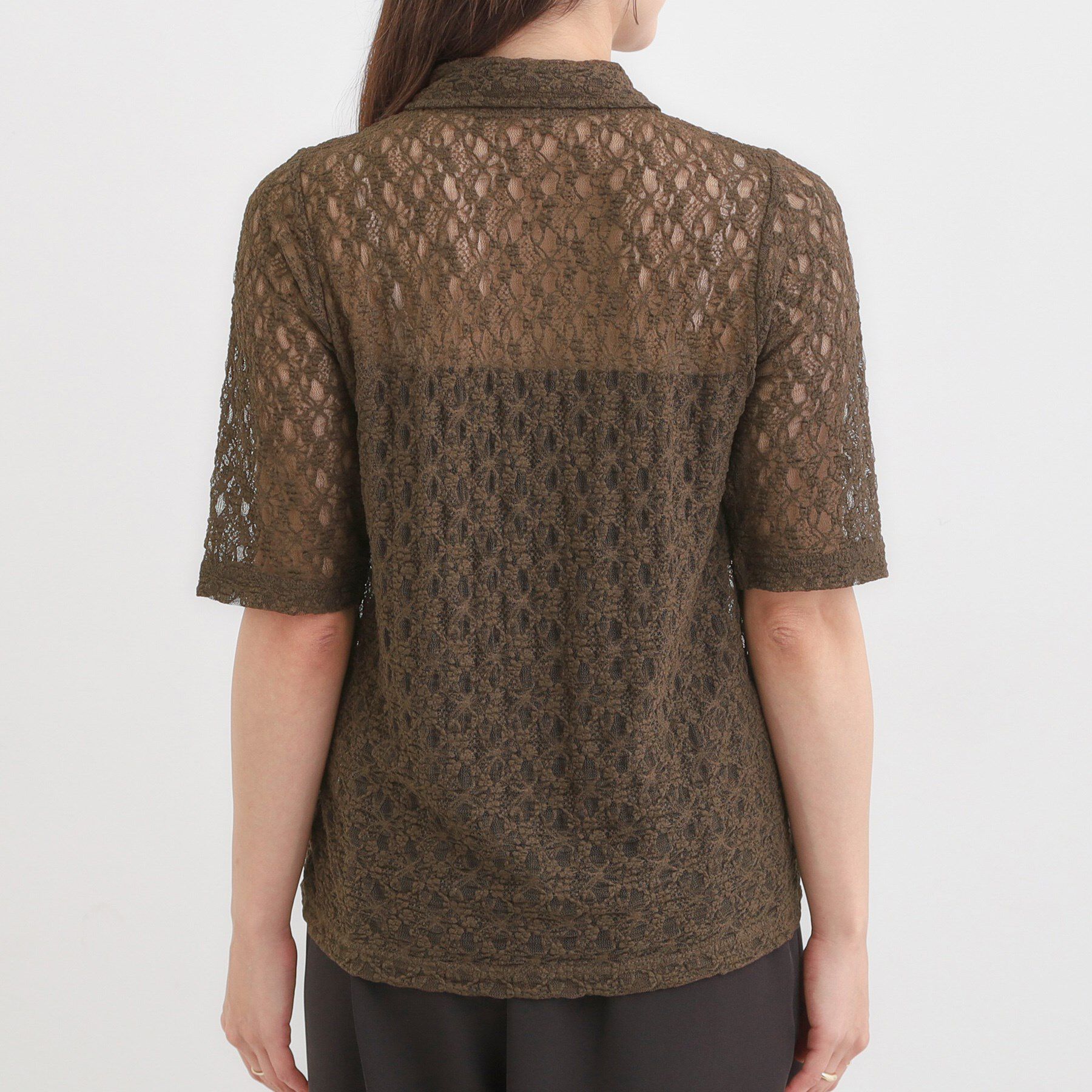 SHOO･LA･RUE「【S-LL/5分袖】大人の抜け感 襟付きレーストップス」|Tシャツ・カットソー|