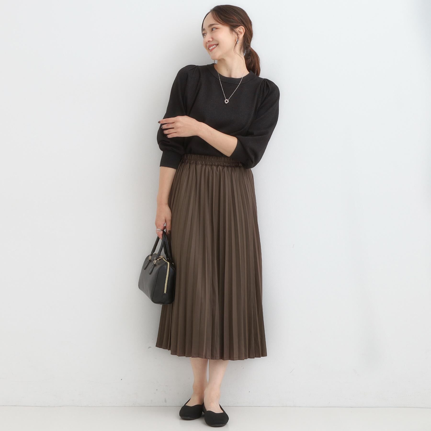 SHOO･LA･RUE「【着丈選べる】きれいめにもカジュアルにも レザー調プリーツスカート」|スカート|