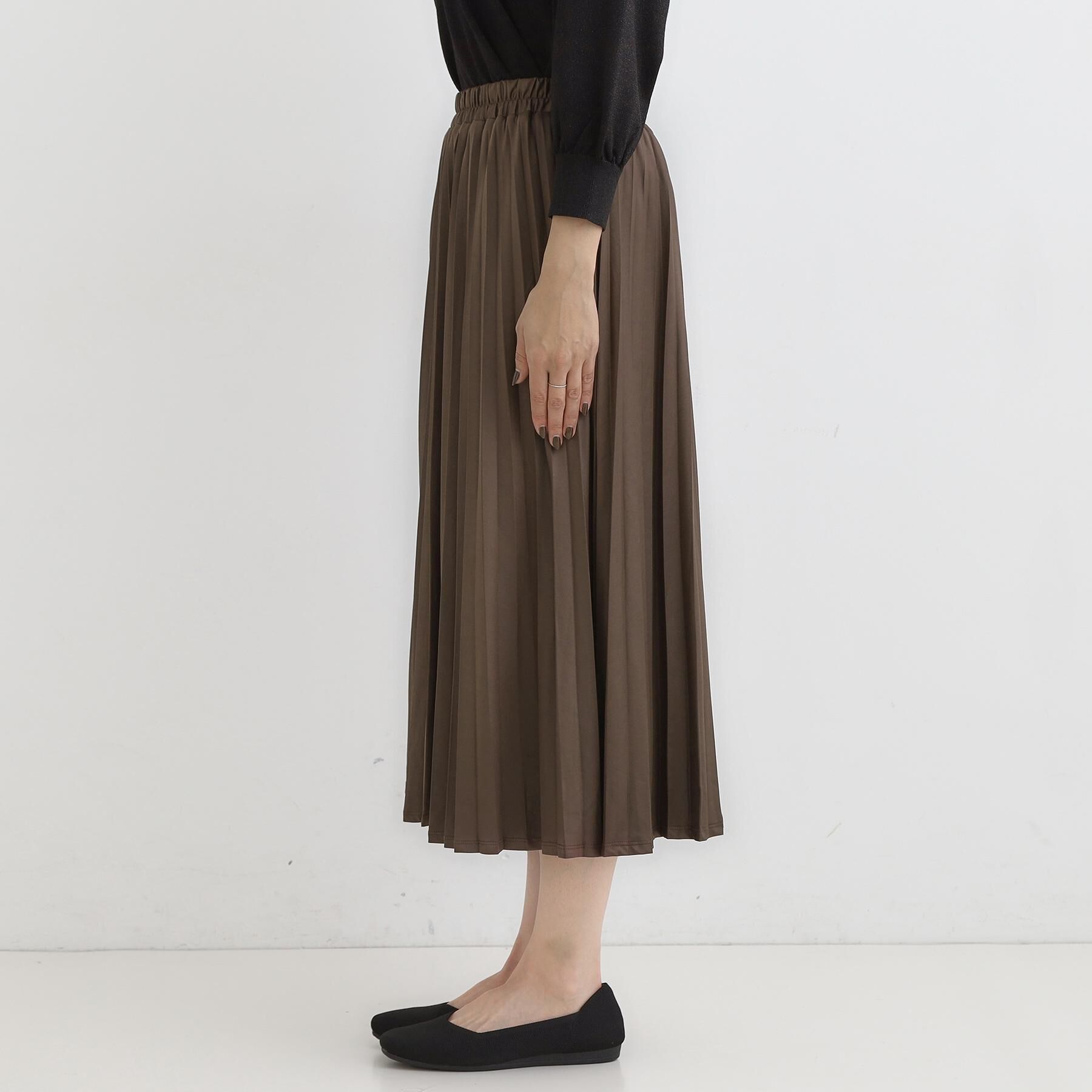SHOO･LA･RUE「【着丈選べる】きれいめにもカジュアルにも レザー調プリーツスカート」|スカート|