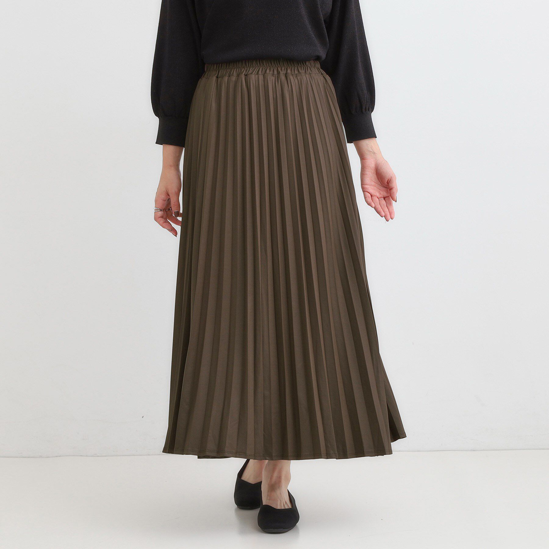 SHOO･LA･RUE「【着丈選べる】きれいめにもカジュアルにも レザー調プリーツスカート」|スカート|