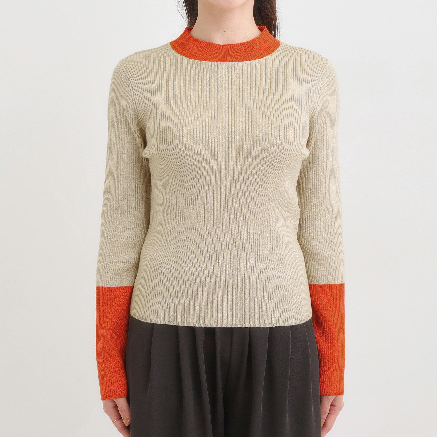 SHOO･LA･RUE「【洗濯機可/S-LL】配色使いがアクセント リブハイネックインナー」|ニット・セーター|