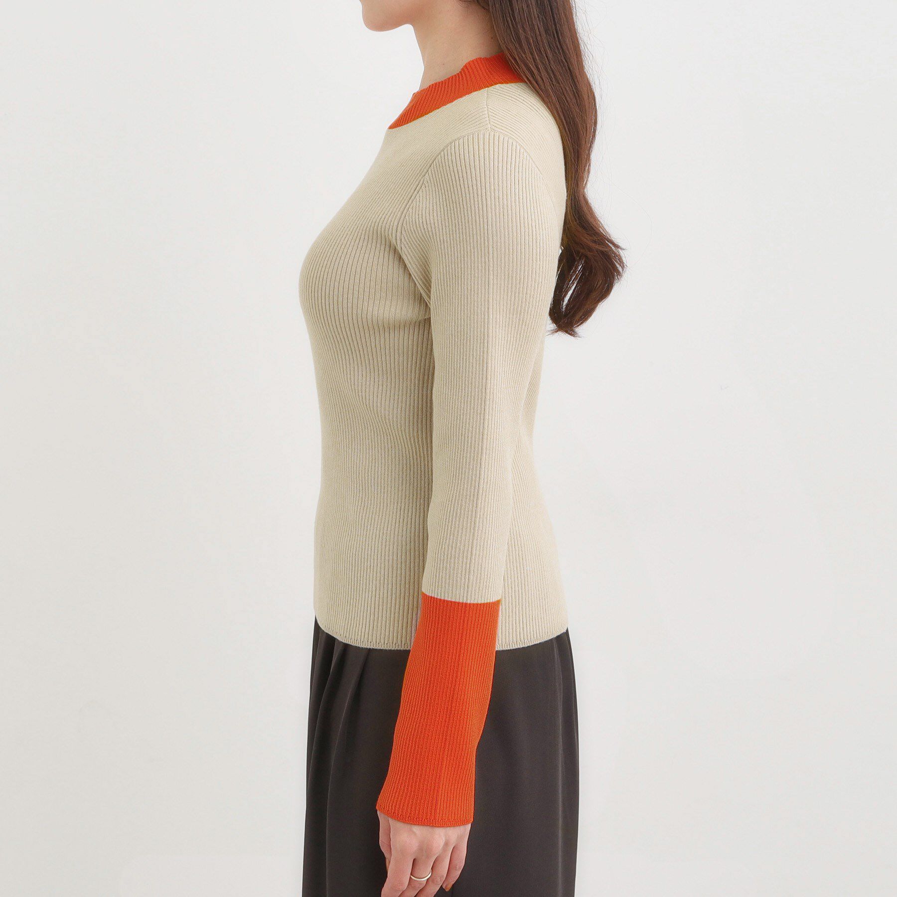SHOO･LA･RUE「【洗濯機可/S-LL】配色使いがアクセント リブハイネックインナー」|ニット・セーター|