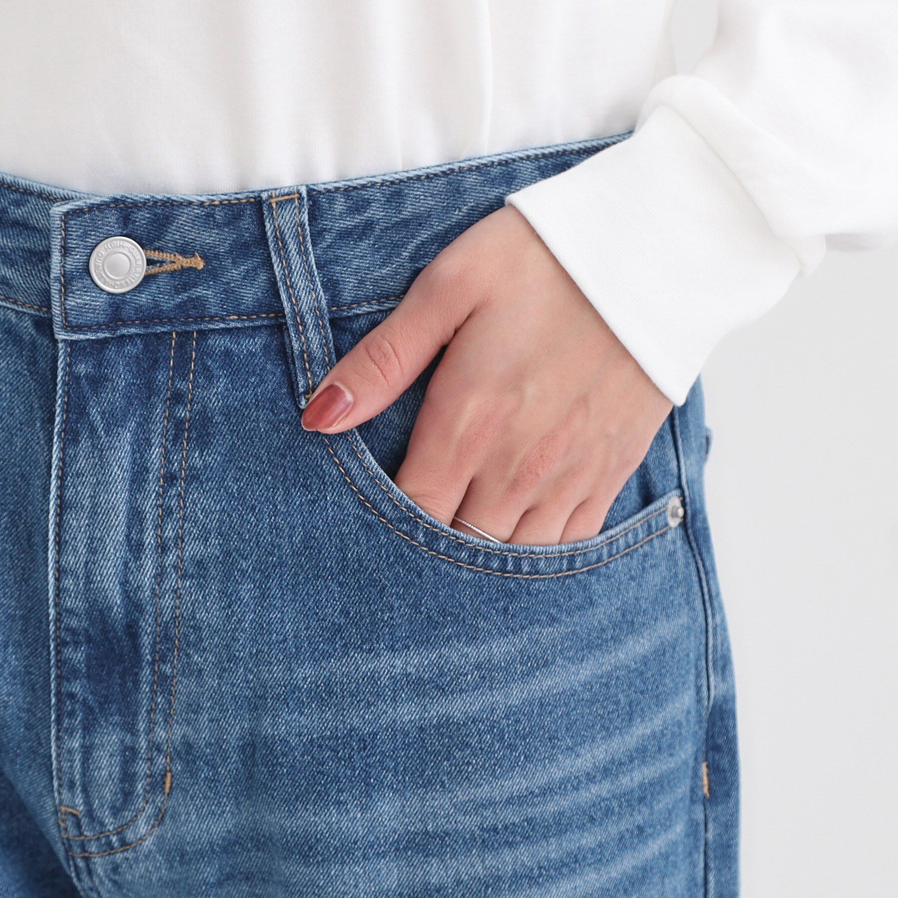 SHOO･LA･RUE「【S-LL】脚のラインを拾いにくい デニムワイドパンツ」|デニム|