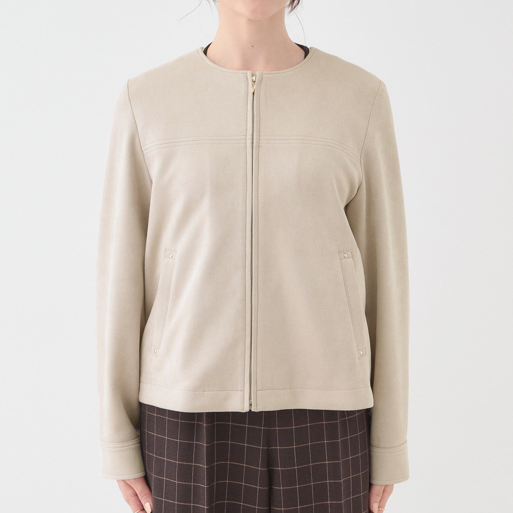 SHOO･LA･RUE「【S-LL】上品さを纏う やわらか フェイクスエードブルゾン」|ブルゾン・スタジャン|