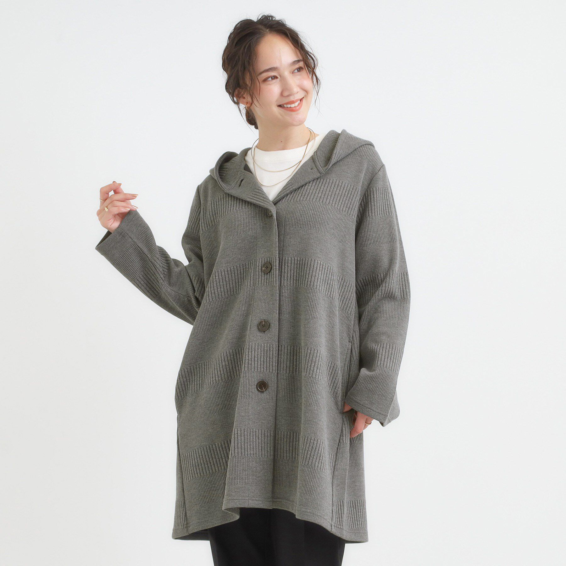 SHOO･LA･RUE「【高レビュー/春まで着られる】体型をカバーしながらスマートに魅せる ラインジャカードコーディガン」|カーディガン|