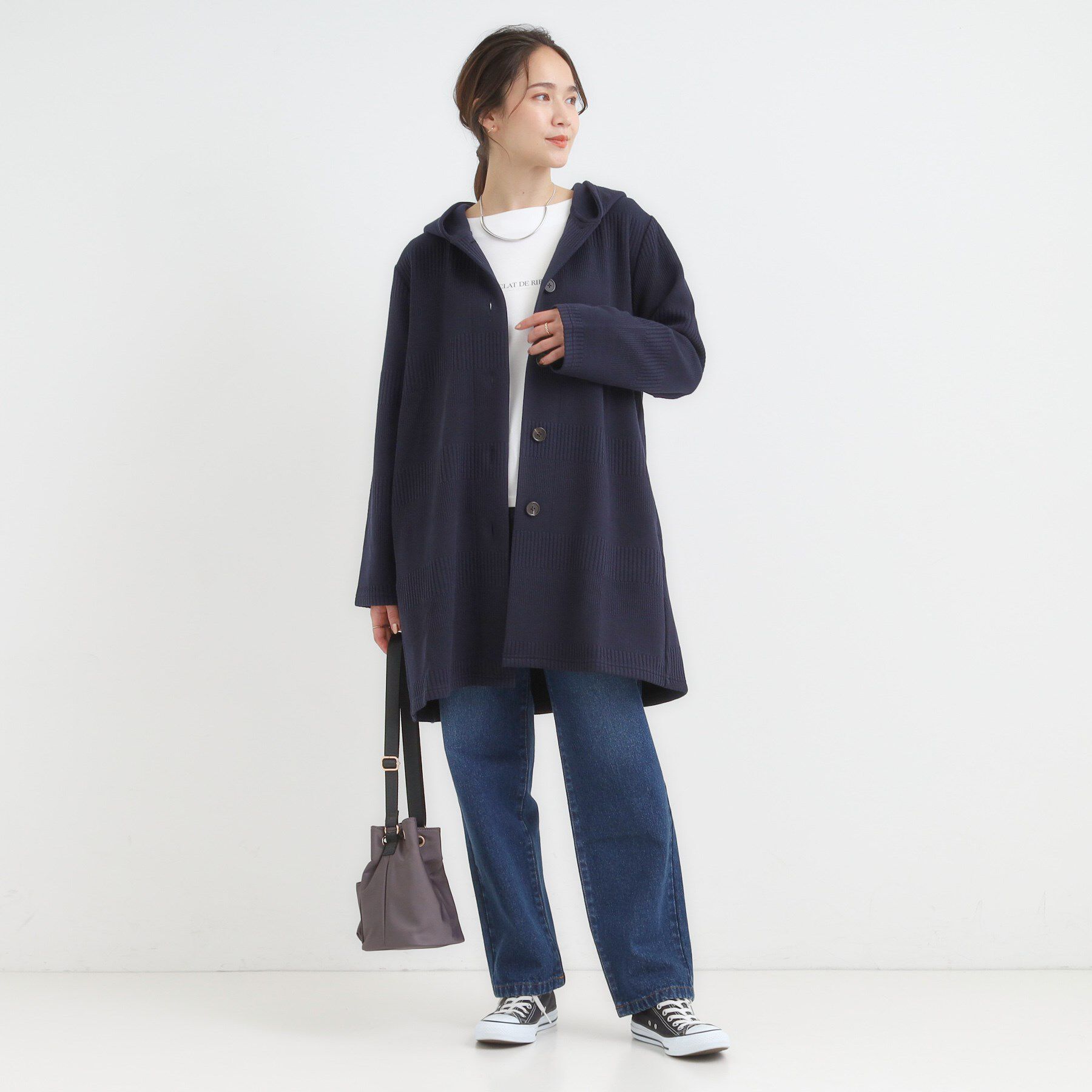 SHOO･LA･RUE「【高レビュー/春まで着られる】体型をカバーしながらスマートに魅せる ラインジャカードコーディガン」|カーディガン|