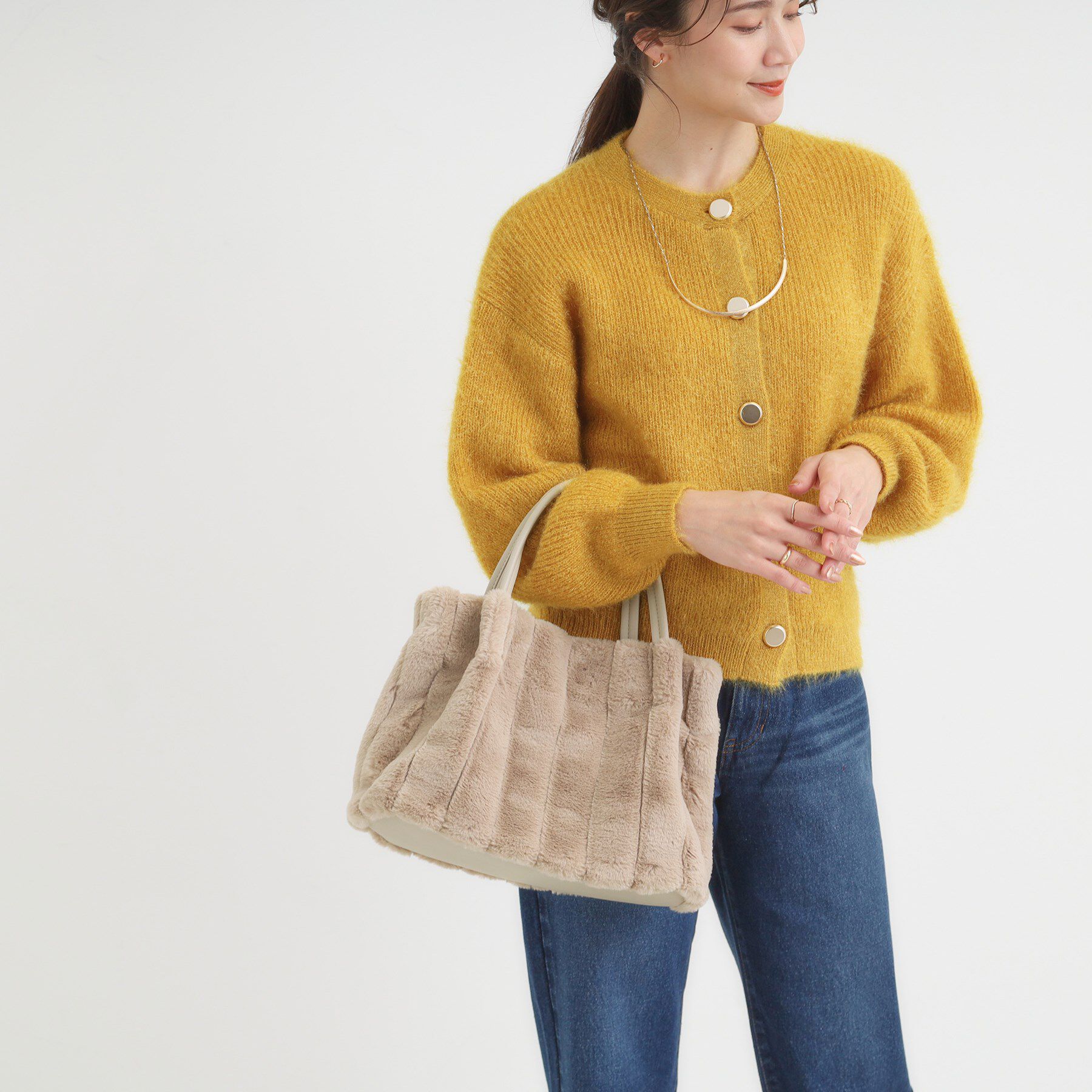 SHOO･LA･RUE「【高レビュー/2WAY】きれい見えで上品な ストライプファートートバッグ」|トートバッグ|ベージュ(052)