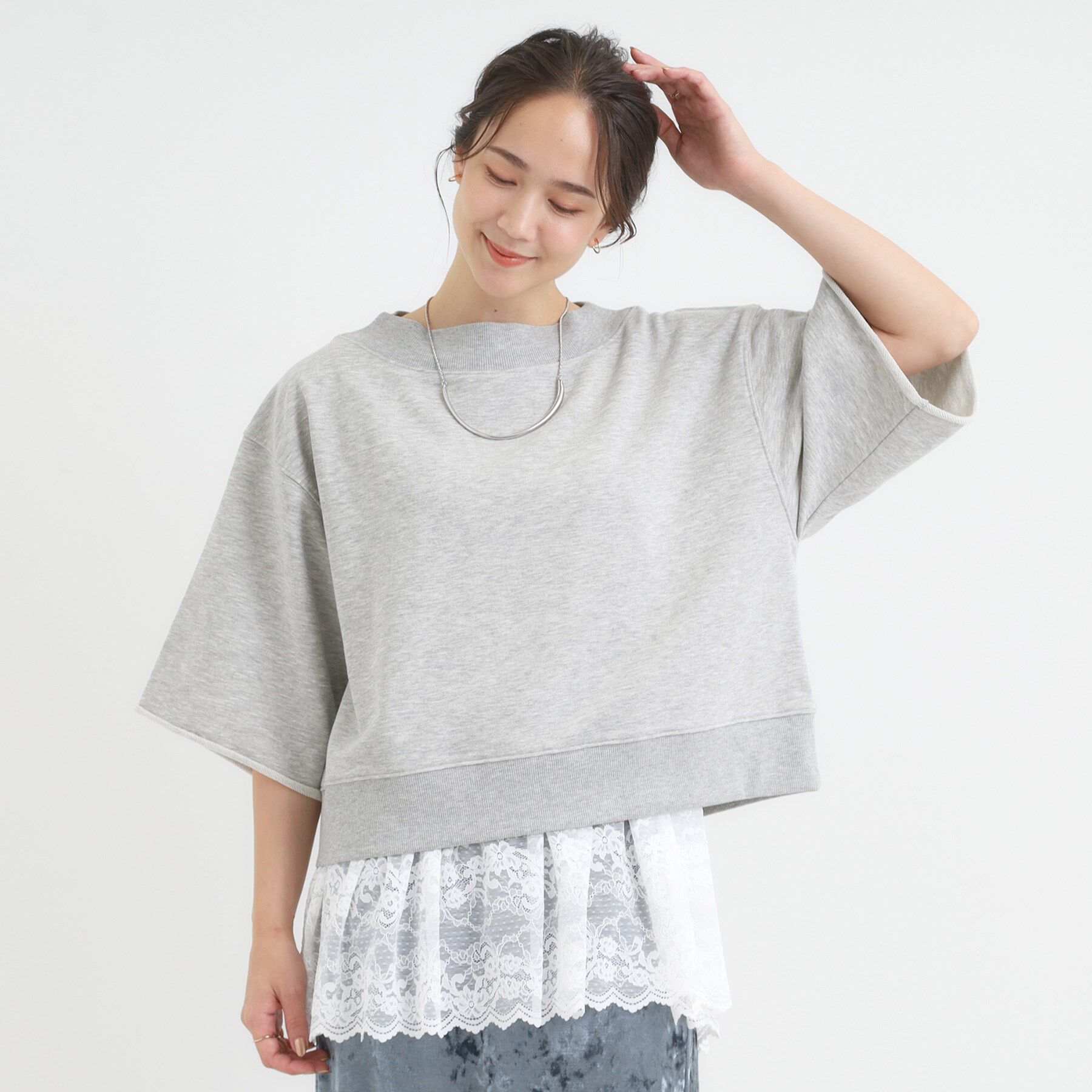 SHOO･LA･RUE「【2点セット】ハーフスリーブミニ裏毛プルオーバー＆レースタンクトップSET」|その他|