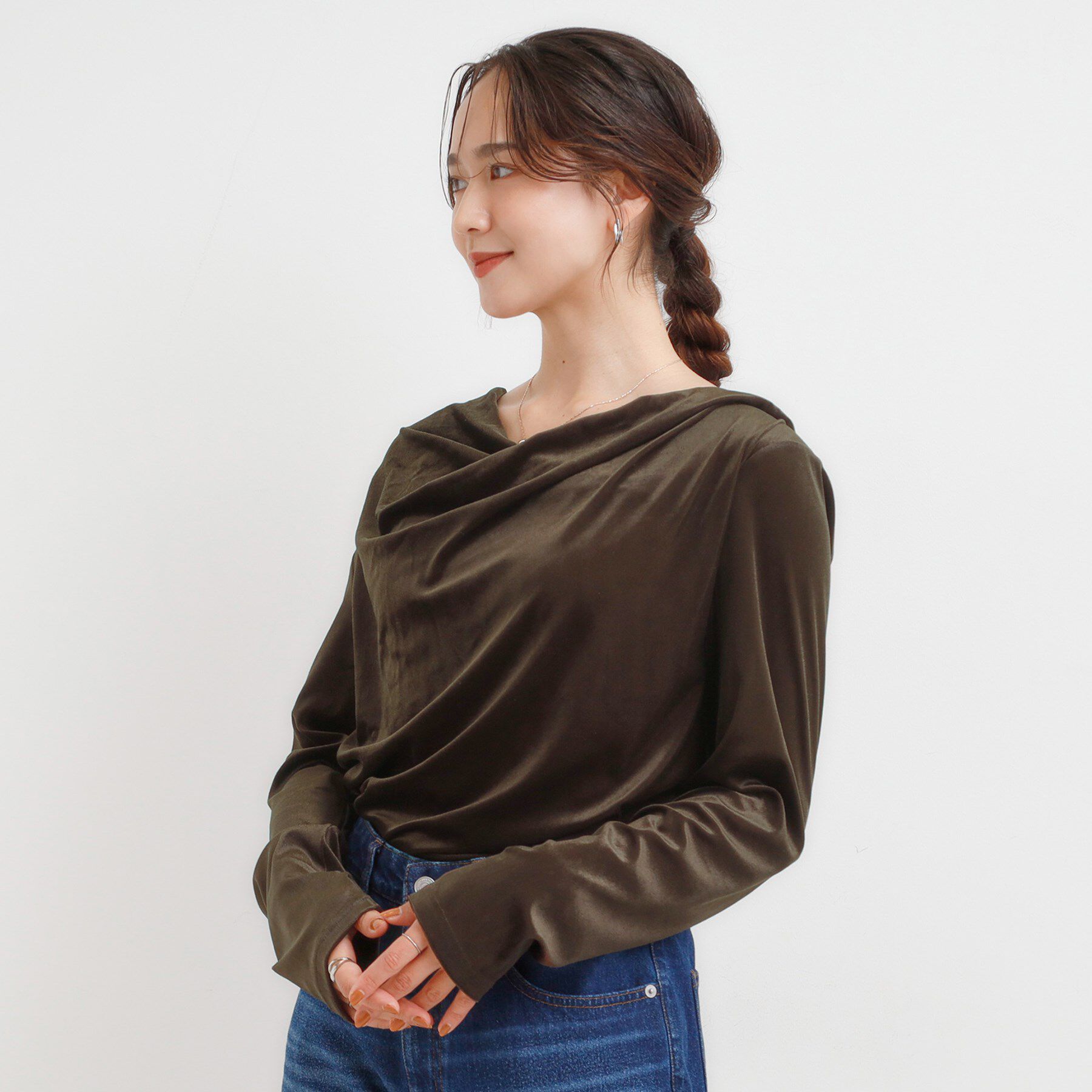 SHOO･LA･RUE「【S-LL】ベロア調ドレープデザインカットソー」|Tシャツ・カットソー|