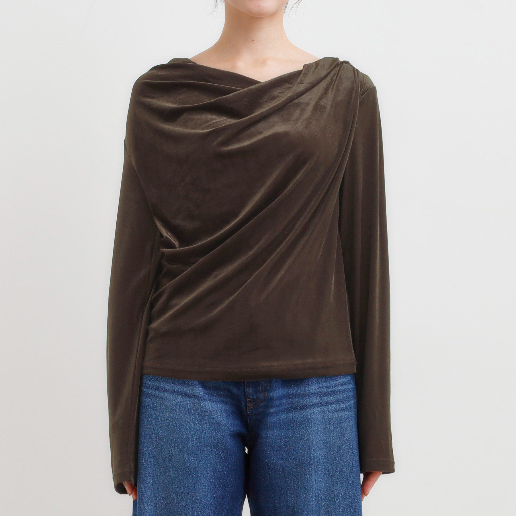 SHOO･LA･RUE「【S-LL】ベロア調ドレープデザインカットソー」|Tシャツ・カットソー|