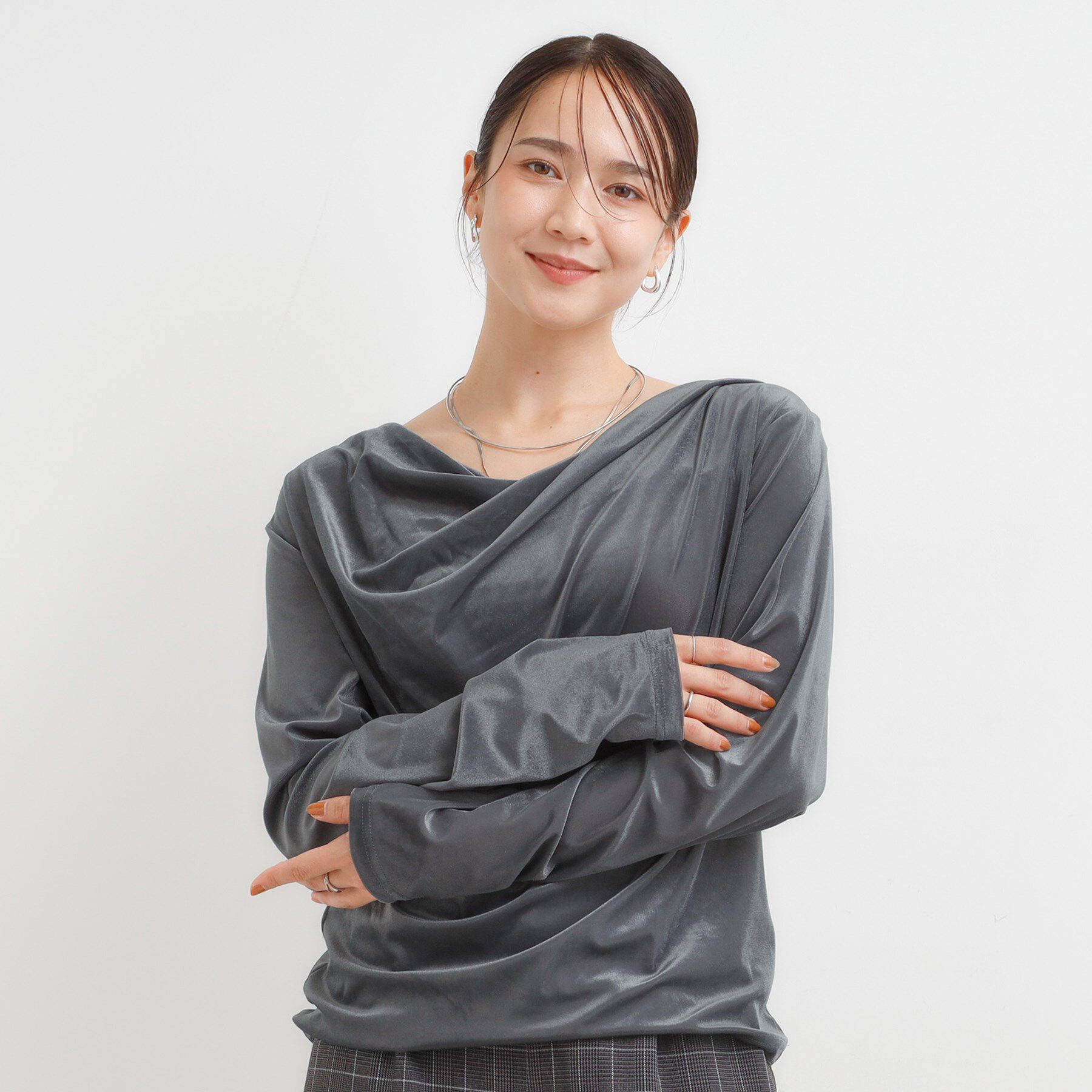 SHOO･LA･RUE「【S-LL】ベロア調ドレープデザインカットソー」|Tシャツ・カットソー|