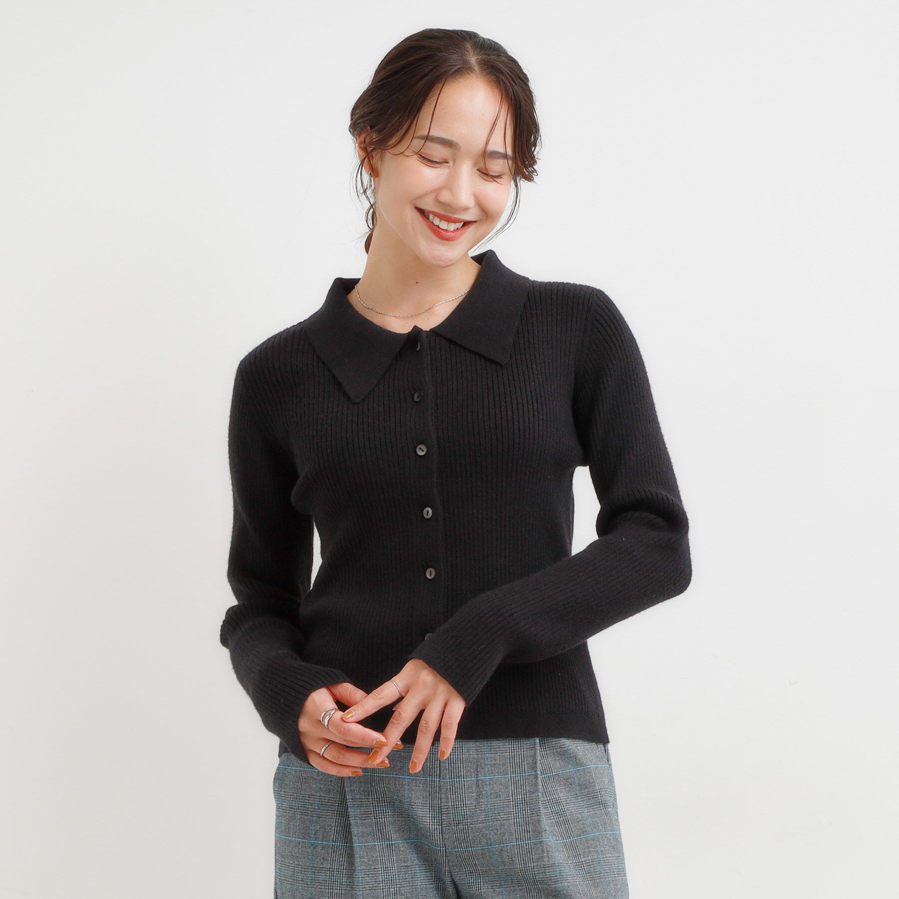 SHOO･LA･RUE「カジュアルながらも上品な 襟付きリブニット」|ニット・セーター|