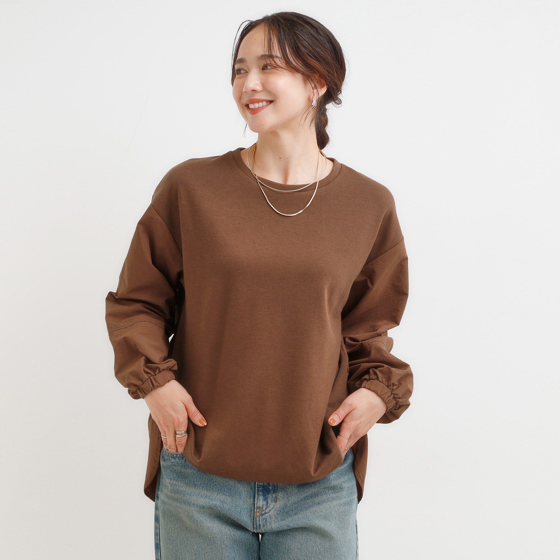 SHOO･LA･RUE「【洗える/S-LL】背中タック入り パフ袖プルオーバー」|Tシャツ・カットソー|