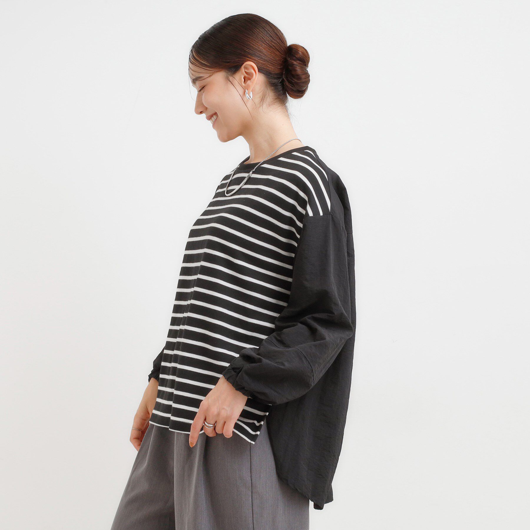 SHOO･LA･RUE「【洗える/S-LL】背中タック入り パフ袖プルオーバー」|Tシャツ・カットソー|