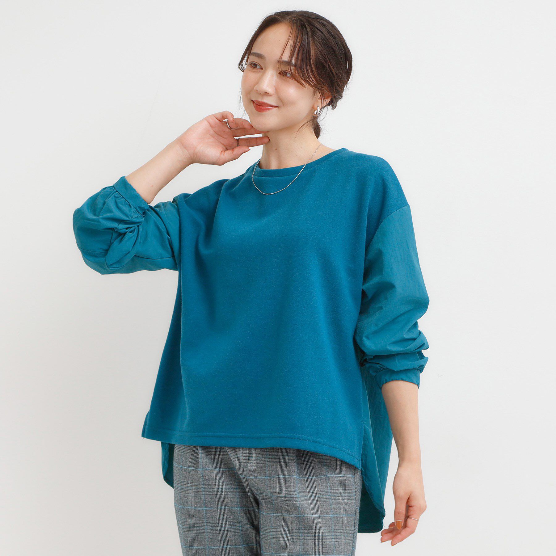 SHOO･LA･RUE「【洗える/S-LL】背中タック入り パフ袖プルオーバー」|Tシャツ・カットソー|