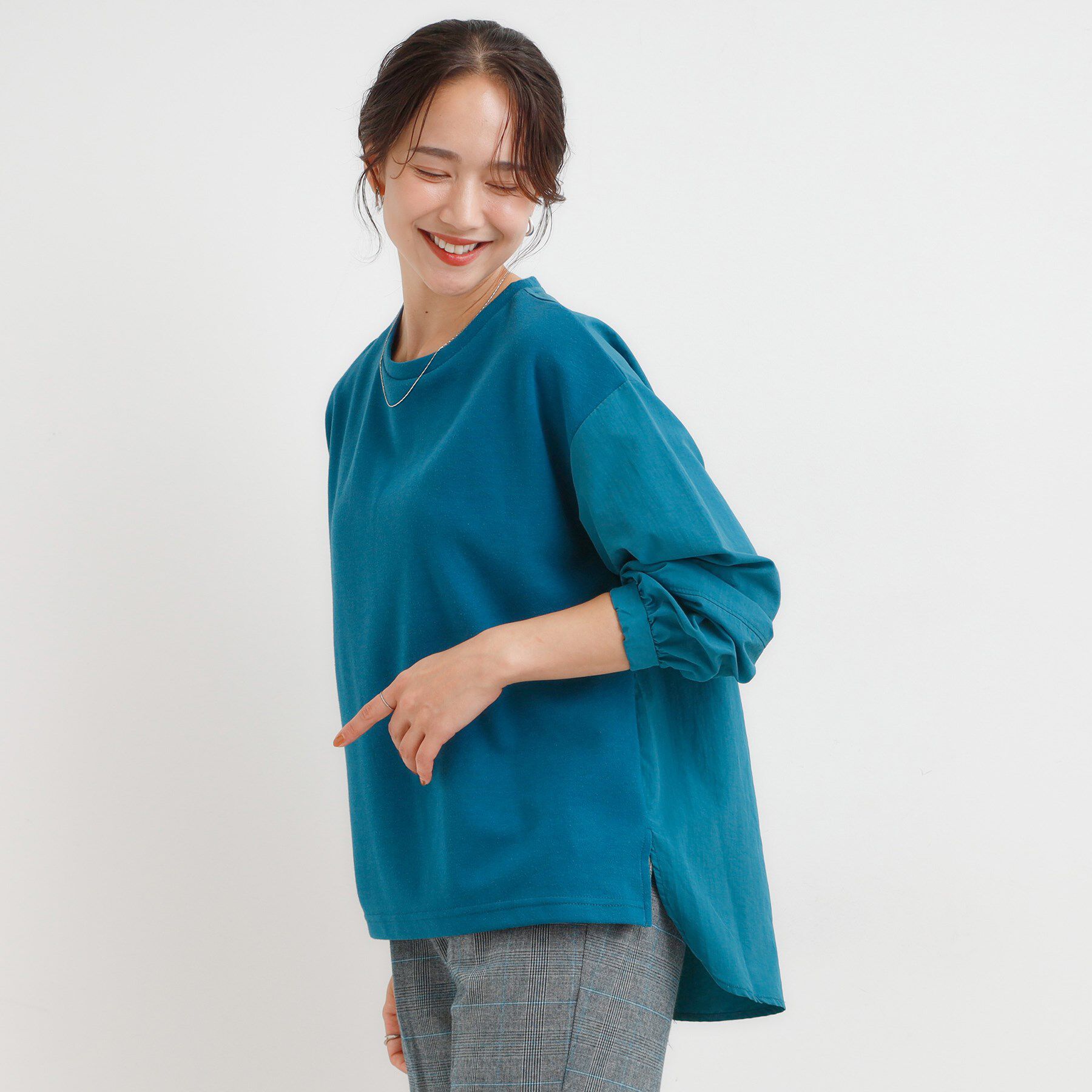 SHOO･LA･RUE「【洗える/S-LL】背中タック入り パフ袖プルオーバー」|Tシャツ・カットソー|